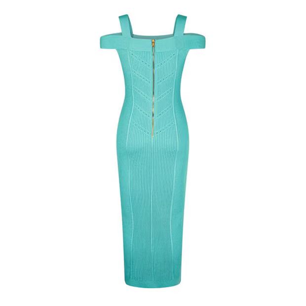Balmain o1s1wg110725 Double Strap Knitted Dress in Turquois Blue Size L / US 10 / IT 46 - 2 Thumbnail
