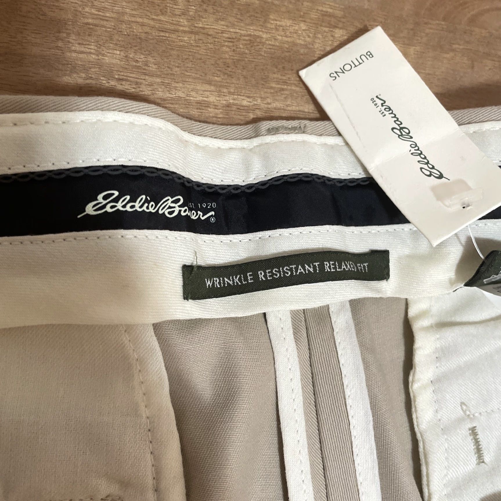 Eddie Bauer Eddie Bauer Chino Pants Mens 35 Relaxed Fit Straight Flat Front Beige 37x32 Size US 35 - 3 Thumbnail