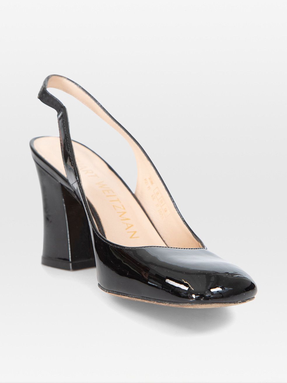 Stuart Weitzman Black Patent Round Toe Slingback Heels Size US 6.5 / IT 36.5 - 1 Thumbnail