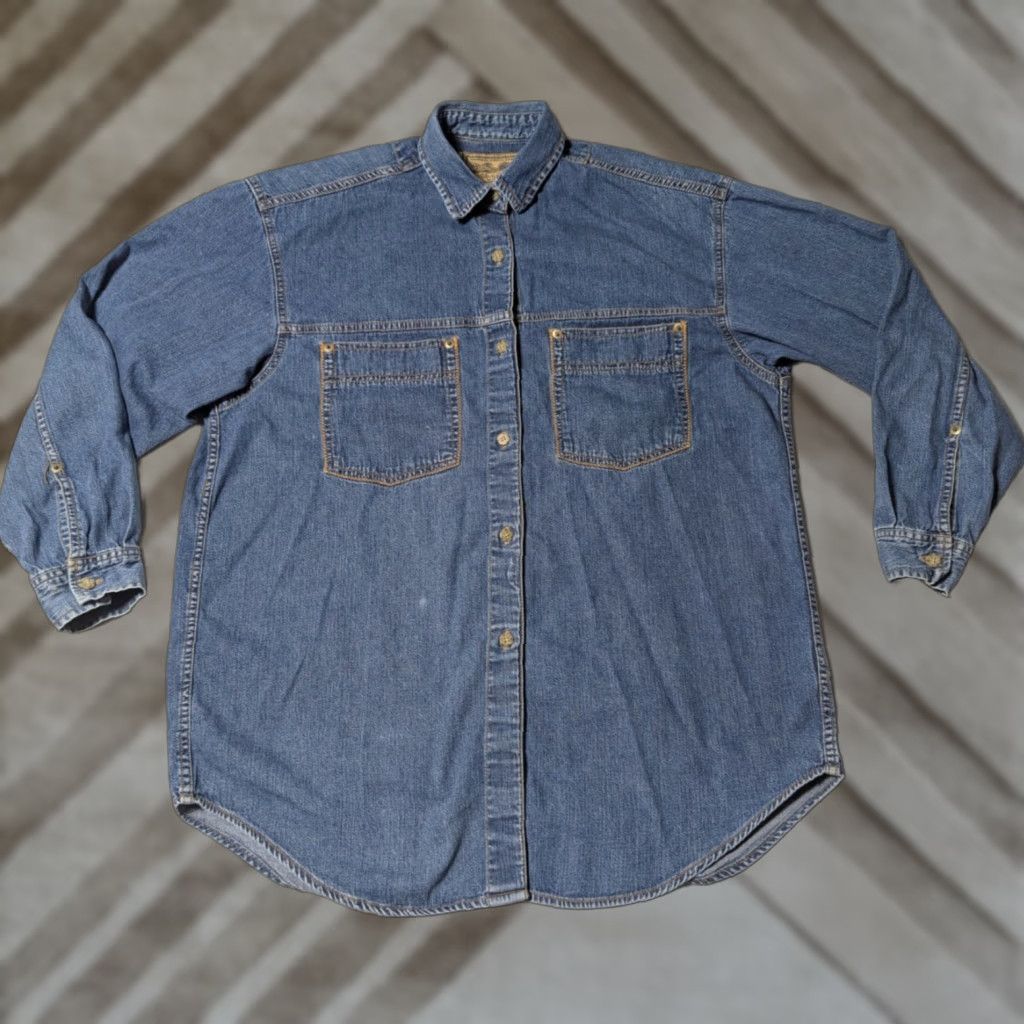 Calvin Klein VINTAGE CALVIN KLEIN Denim Shirt Womens Medium Blue 80s Western Button-Up Size M / US 6-8 / IT 42-44 - 1 Thumbnail