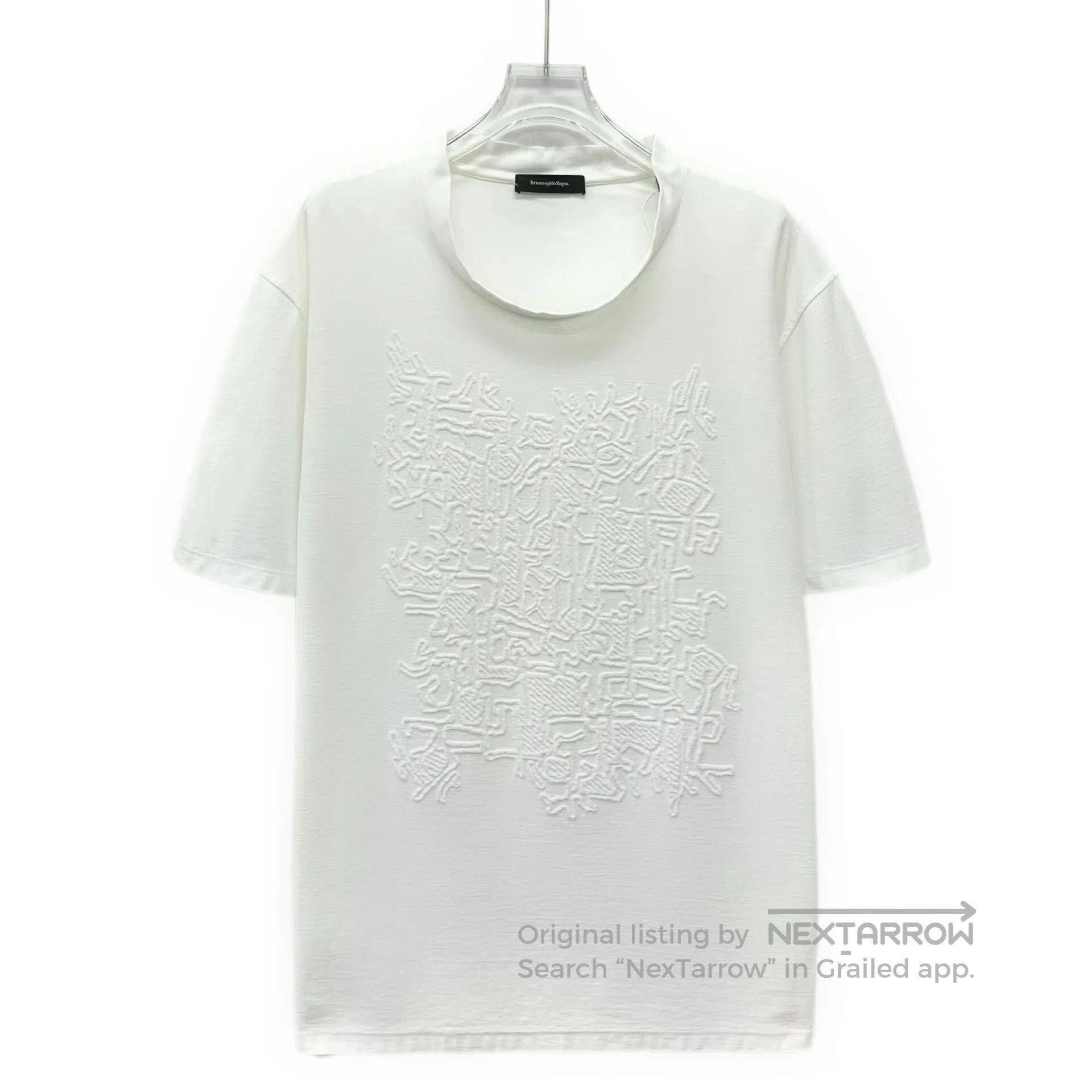 Ermenegildo Zegna Zegna White Jacquard Cotton Crewneck Short Sleeve T-Shirt| Size US XL / EU 56 / 4 - 1 Thumbnail