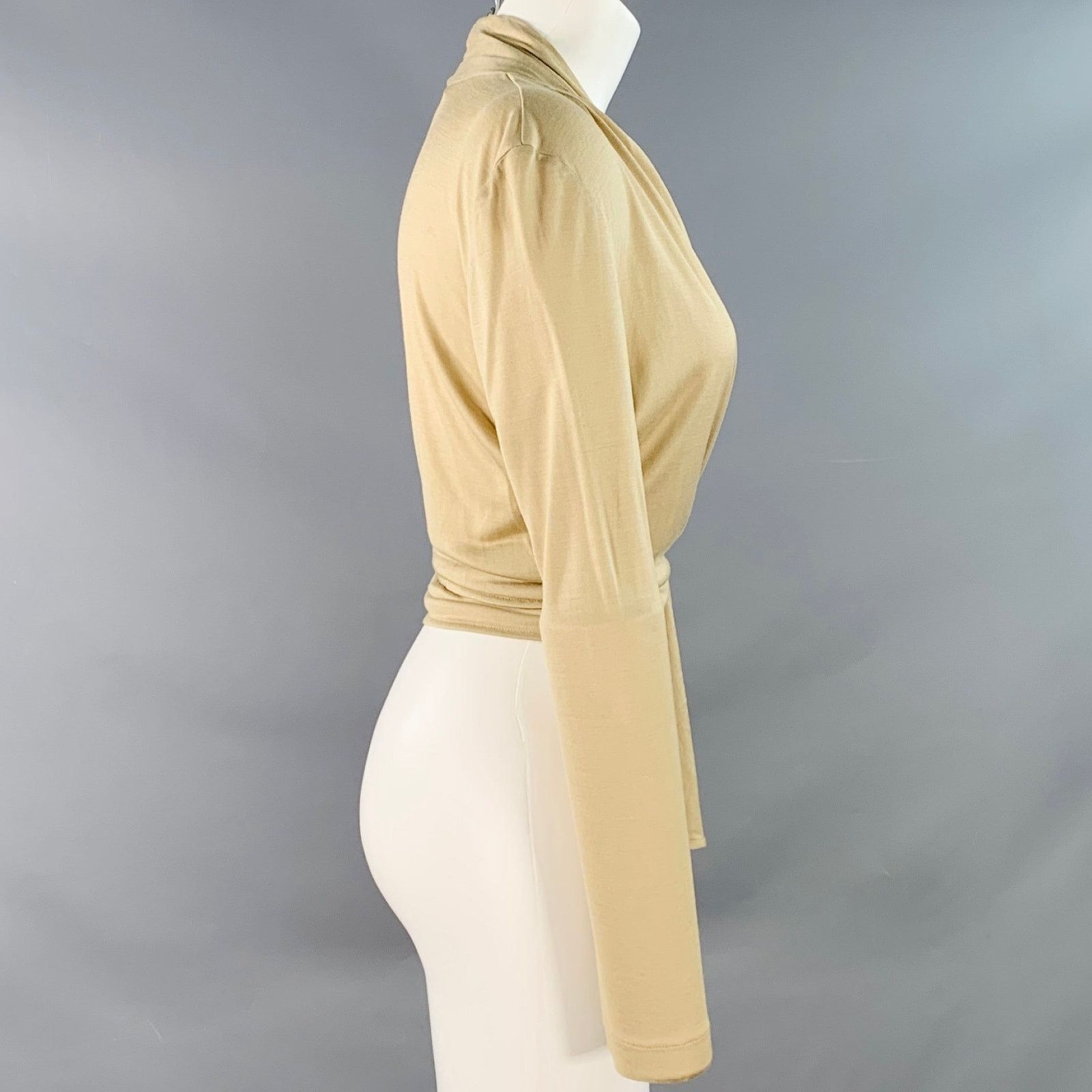 Max Mara MAX MARA Size S Beige Rayon Silk Wrap Cardigan Size S / US 4 / IT 40 - 2 Thumbnail