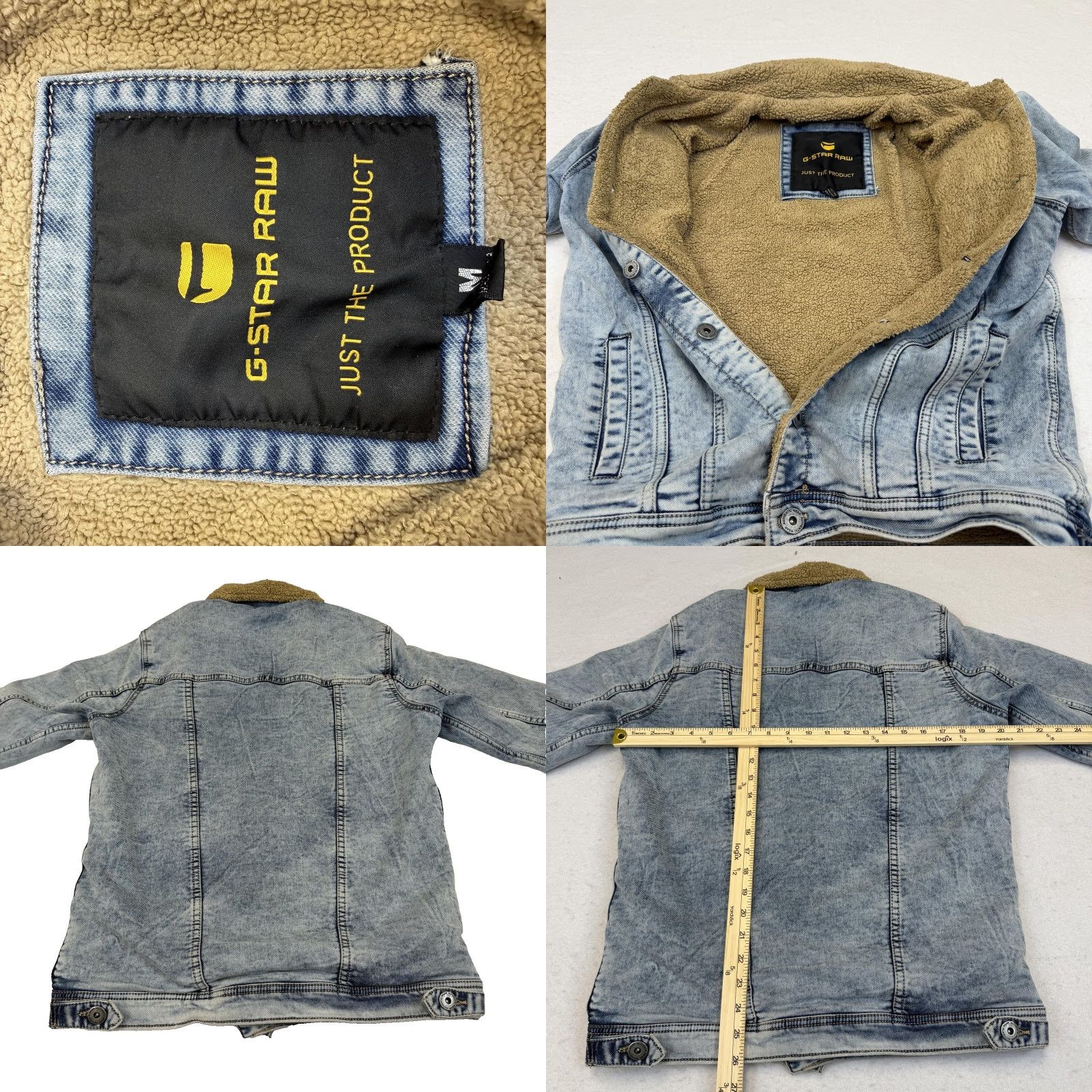 Vintage G-STAR RAW Jacket Mens M Blue Denim Trucker Sherpa Lined Bomber Jacket Winter Warm Insulated Collared Pockets Button Logo Regular Size US M / EU 48-50 / 2 - 8 Thumbnail
