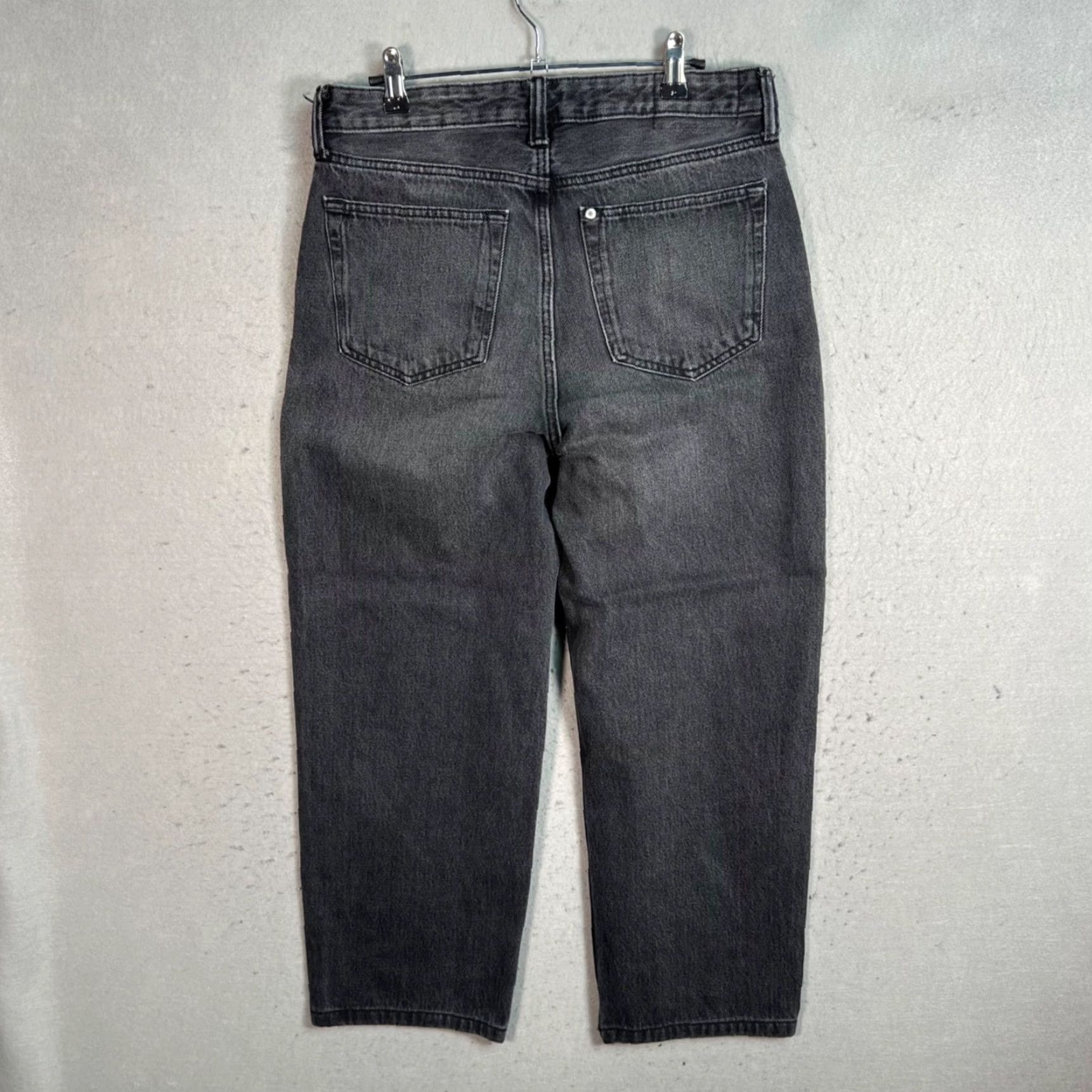 H&M H&M Womens Jeans 29 x 25 Black Denim 5-Pocket High-Waisted Wide-Leg Cotton Blend Denim Shirt? Size 29" - 2 Thumbnail