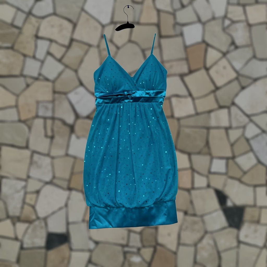 Altea Taboo Dress Polka Dot Spaghetti Strap Satin Hem Knee Length Sleeveless Womens S Teal/Sapphire Blue Size S / US 4 / IT 40 - 1 Thumbnail