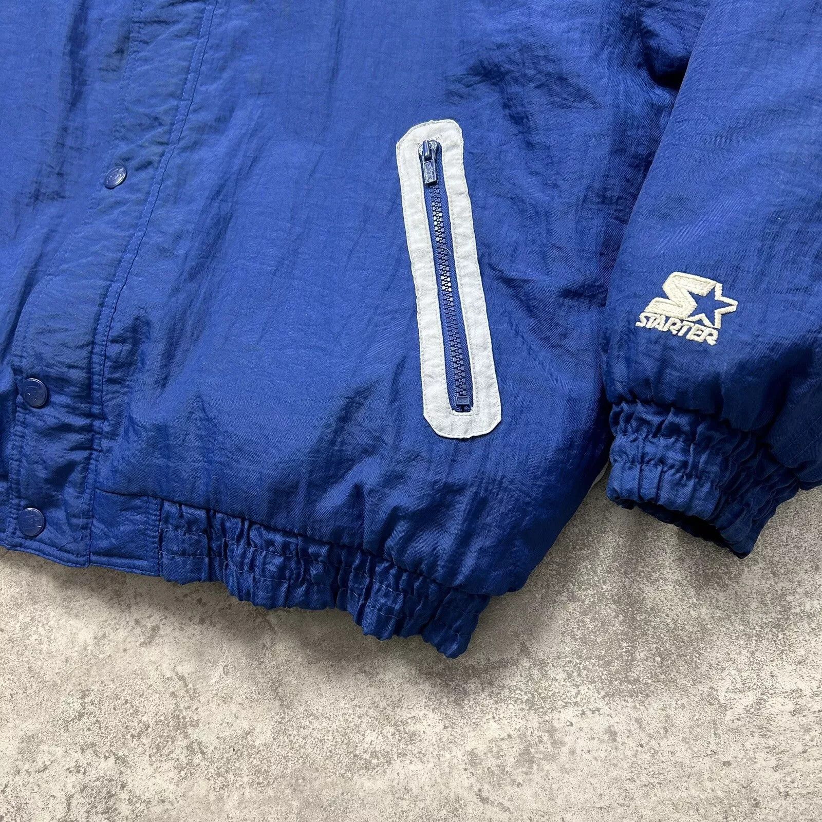 NFL × Starter × Vintage DALLAS COWBOYS STARTER PUFFER JACKET HOODIE SIZE L BLUE Size US L / EU 52-54 / 3 - 7 Thumbnail