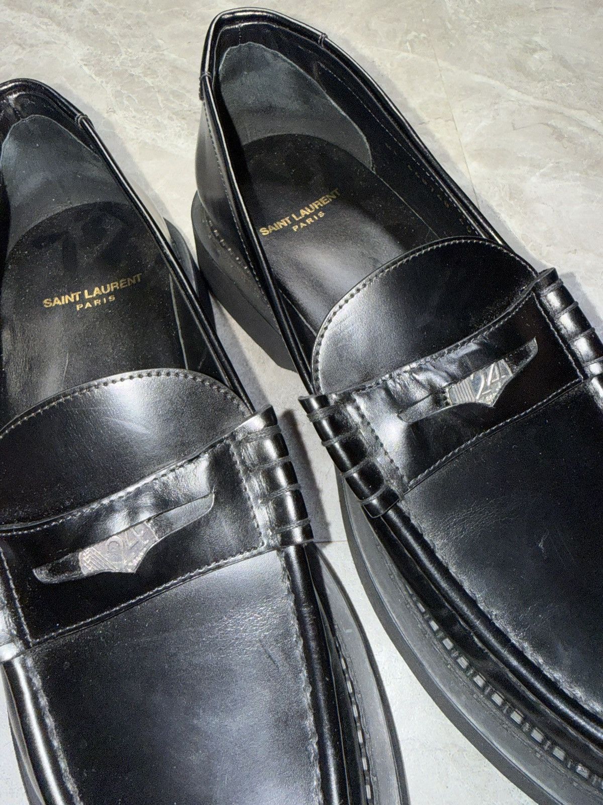 Saint Laurent Paris F/W 21 Buffed Leather Black Penny Loafers Size US 7 / EU 40 - 11 Thumbnail