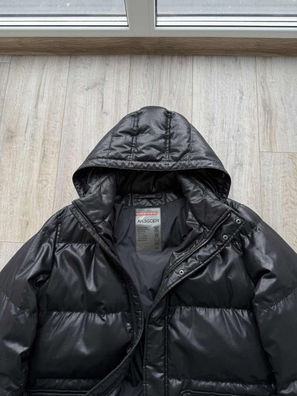 Prada Prada Leather Logo Gabardine Black Down Puffer Jacket Size US XL / EU 56 / 4 - 4 Thumbnail