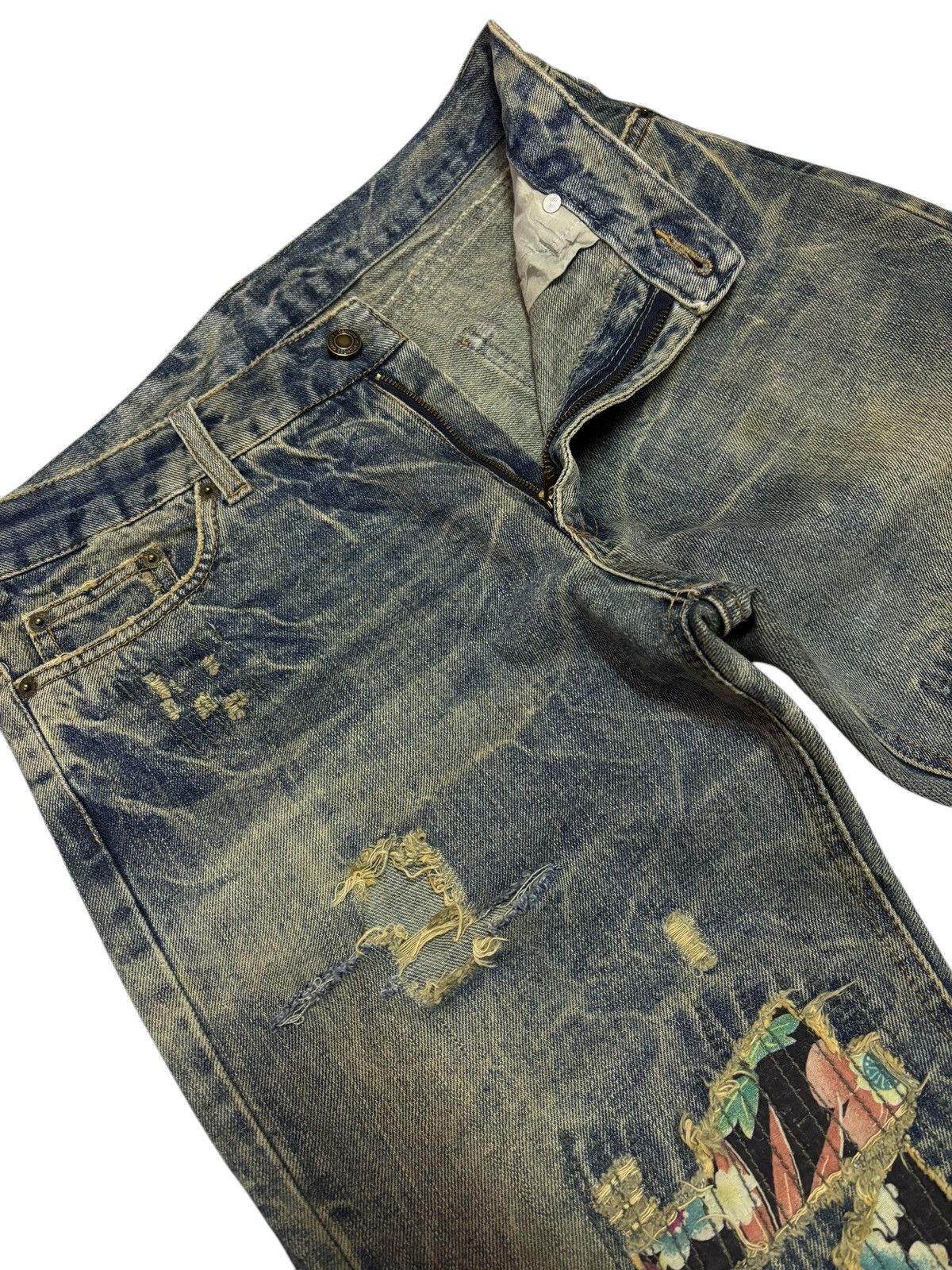 Undercover Playchess Sashiko Mud Washed Distressed Jeans Size US 30 / EU 46 - 3 Thumbnail