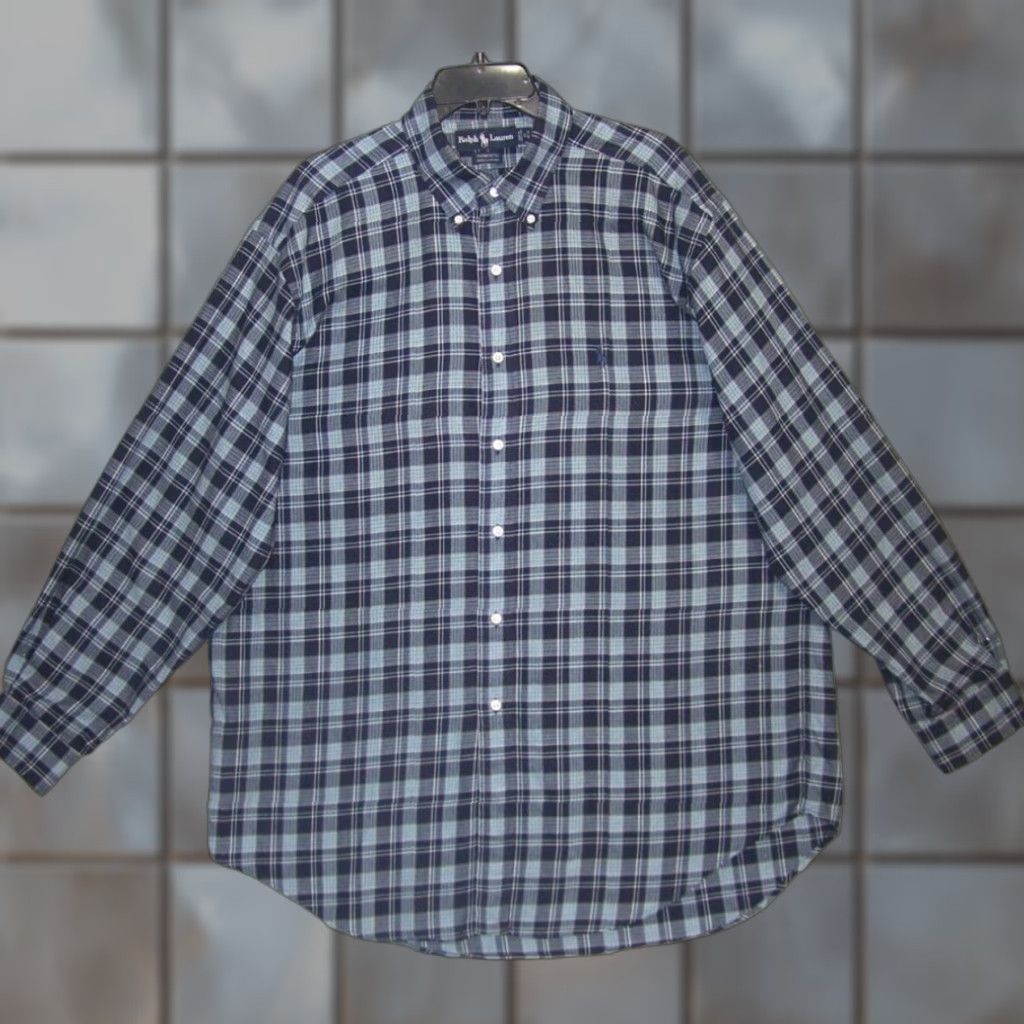Ralph Lauren Flannel Shirt Mens XL Gray Plaid Long Sleeve Cotton