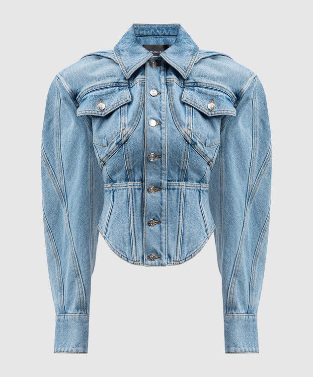 Mugler o1s22i1n1024 Corset Denim Jacket in Blue Size XS / US 0-2 / IT 36-38 - 1 Thumbnail