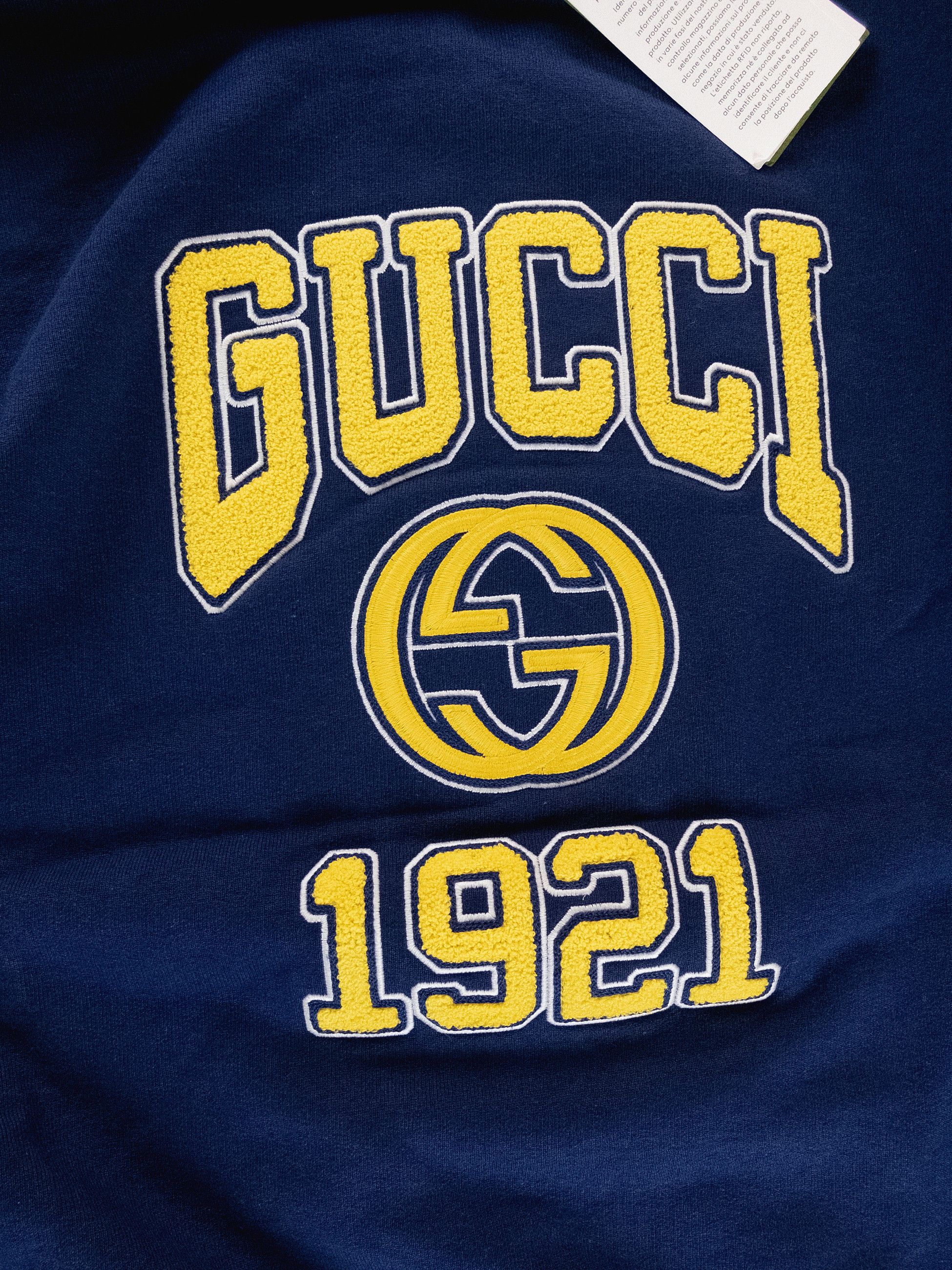 Gucci GUCCI navy blue hoodie with yellow 1921 interlocking G logo Size US XL / EU 56 / 4 - 6 Thumbnail
