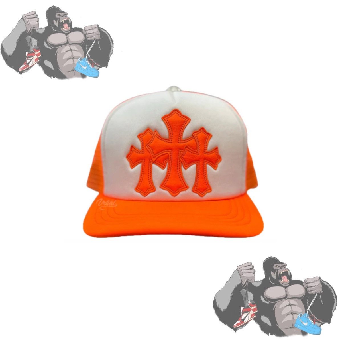 Chrome Hearts Chrome Hearts Cemetery Triple Cross Trucker Hat Orange Size ONE SIZE - 1 Thumbnail