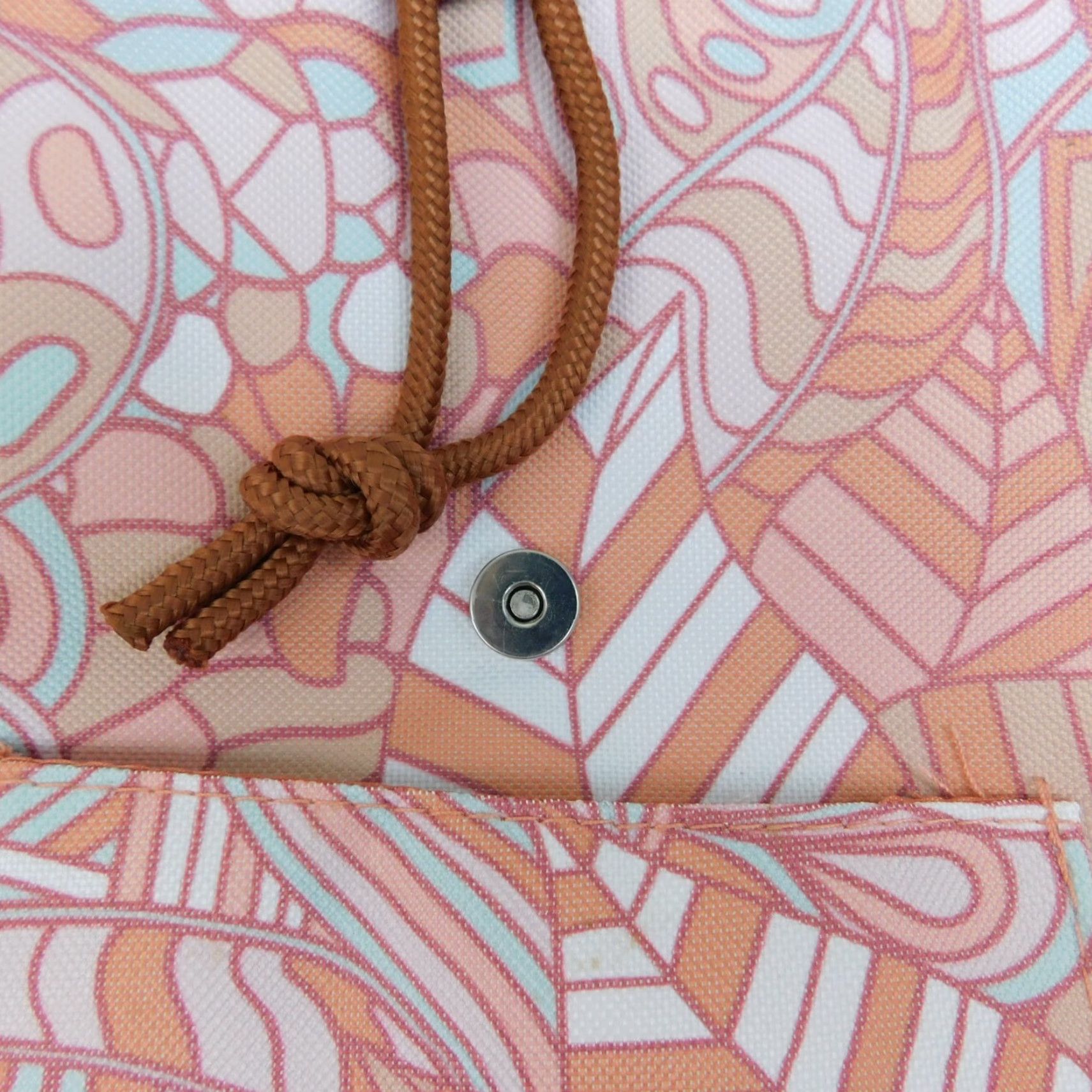 Vintage Unbranded Abstract Peach Drawstring Snap Flap Printed Canvas Mini Backpack Women Peach Geometric Bohemian School 13" x 11.5" Backpack Mens Women Girls Size ONE SIZE - 7 Thumbnail