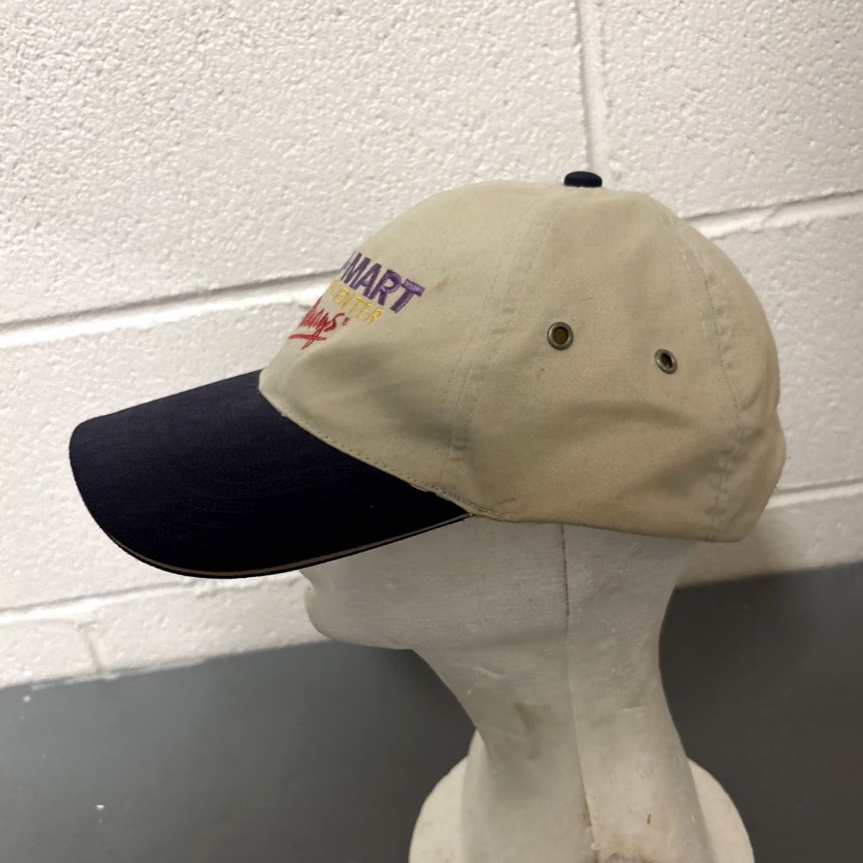 Walmart VINTAGE Walmart Supercenter Hat Cap Beige Blue Embroidered Advertising 90s Mens Size ONE SIZE - 6 Thumbnail