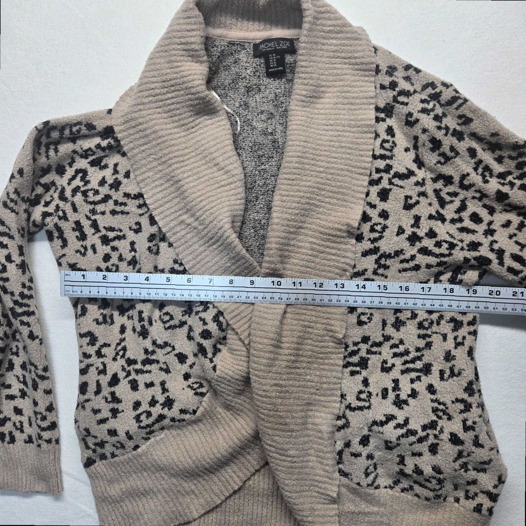 Rachel Zoe Rachel Zoe Women's Animal Print Cardigan Sweater Lightweight Open Front XL Tan Brown Size XL / US 12-14 / IT 48-50 - 3 Thumbnail