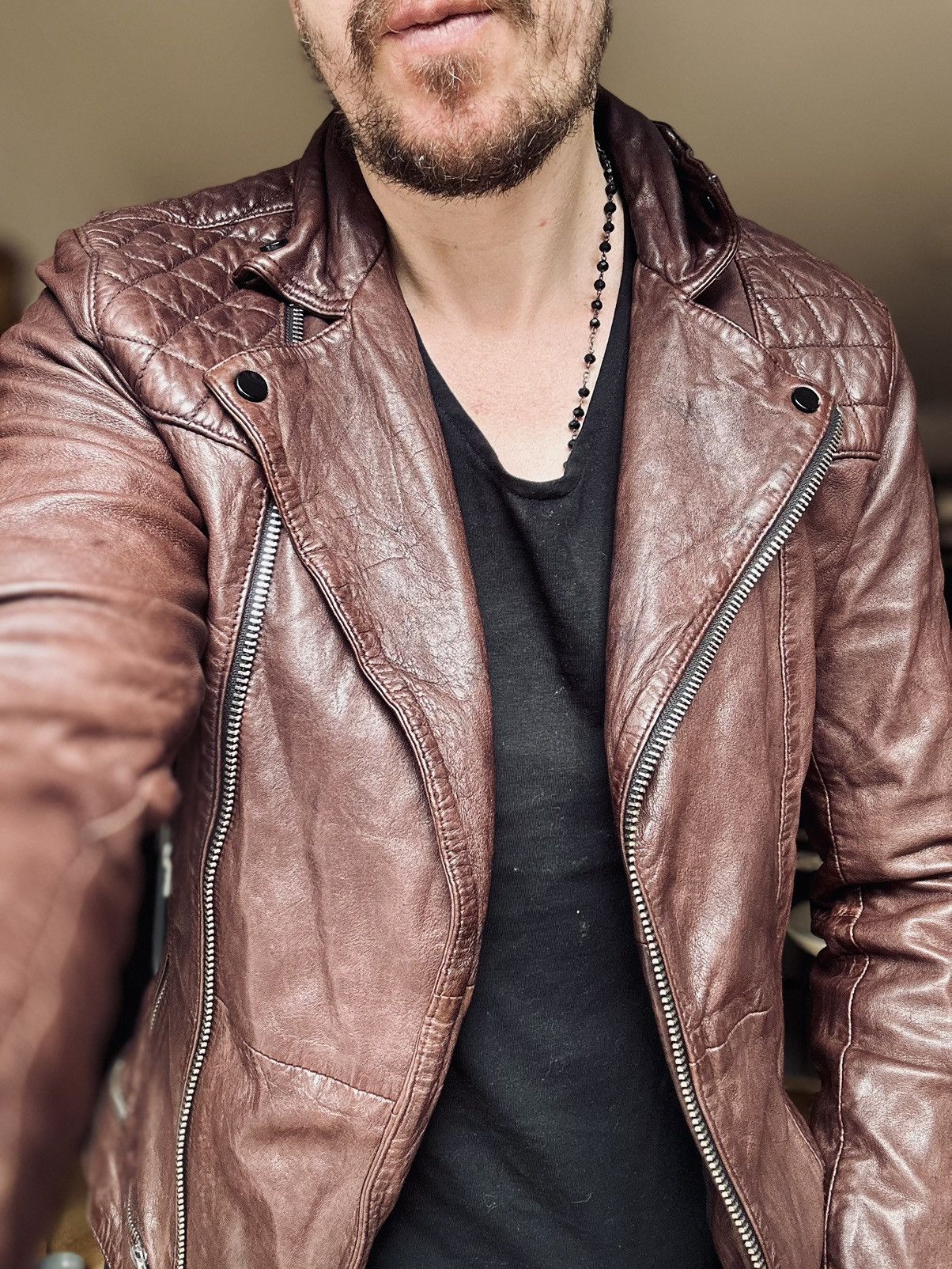 Allsaints All Saints Biker Conroy Lamb Leather Jacket XS Brown Size US XS / EU 42 / 0 - 9 Thumbnail