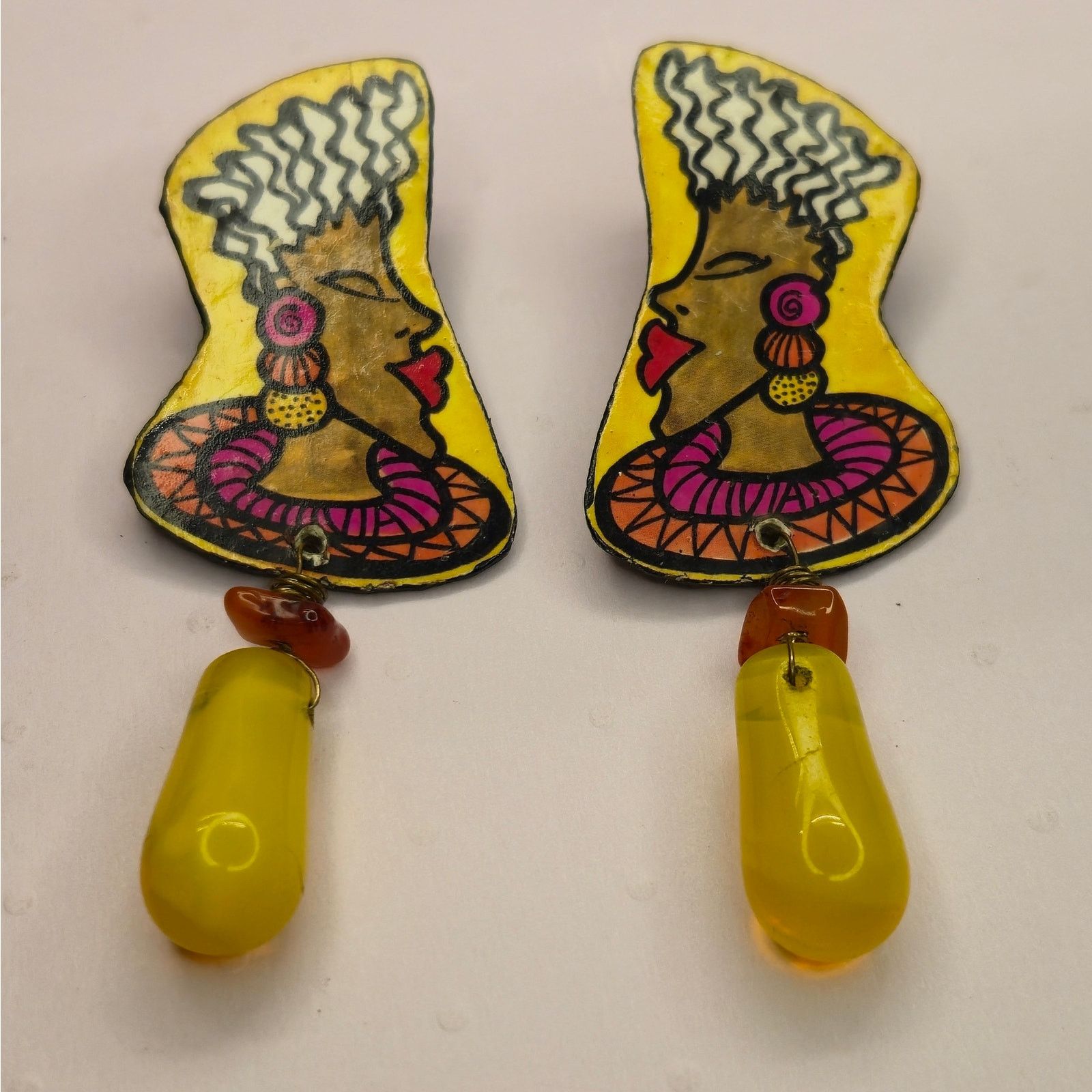 Vintage Vintage Afrocentric Hand Painted Earrings African Queen Glam Size ONE SIZE - 11 Thumbnail