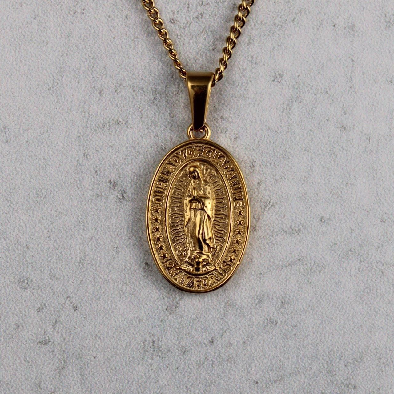 Jewelry Gold Lady of Guadalupe Pendant Chain Necklace Size ONE SIZE - 1 Thumbnail