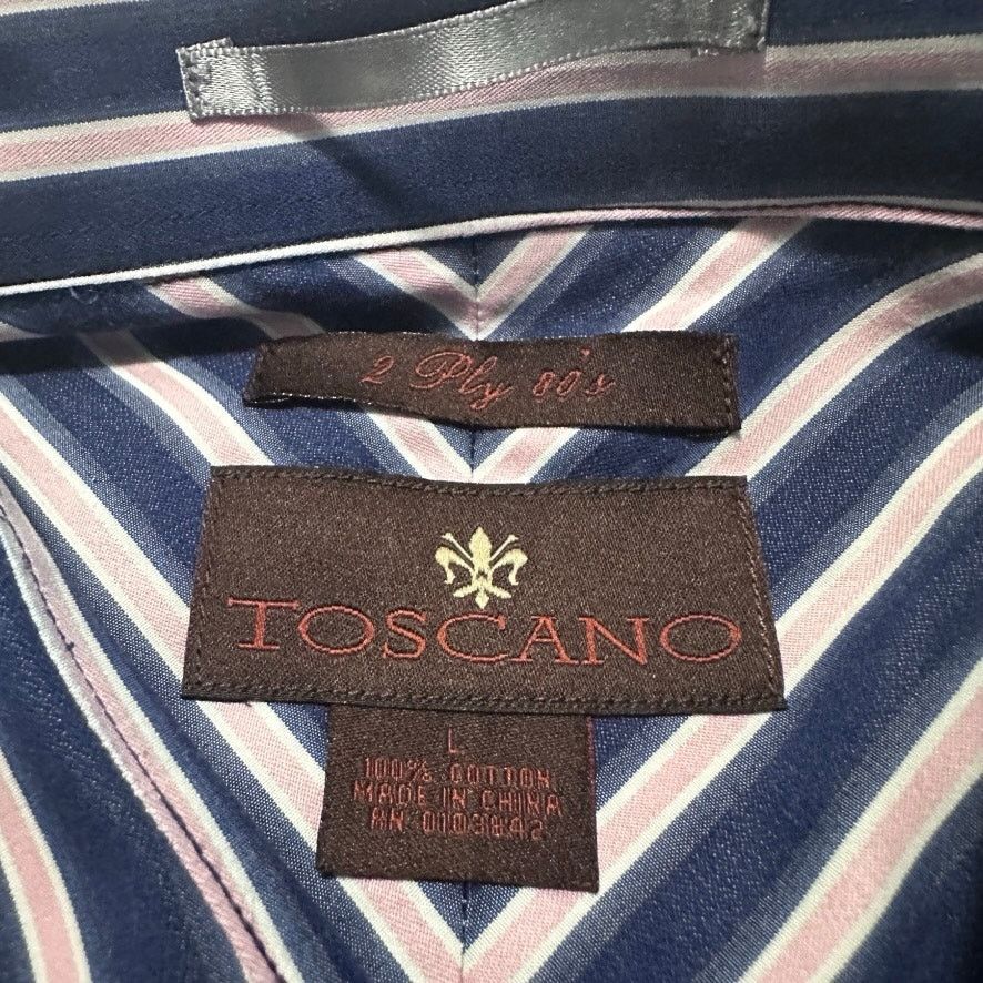Toscano Toscano navy and pink striped button down shirt Size US L / EU 52-54 / 3 - 4 Thumbnail