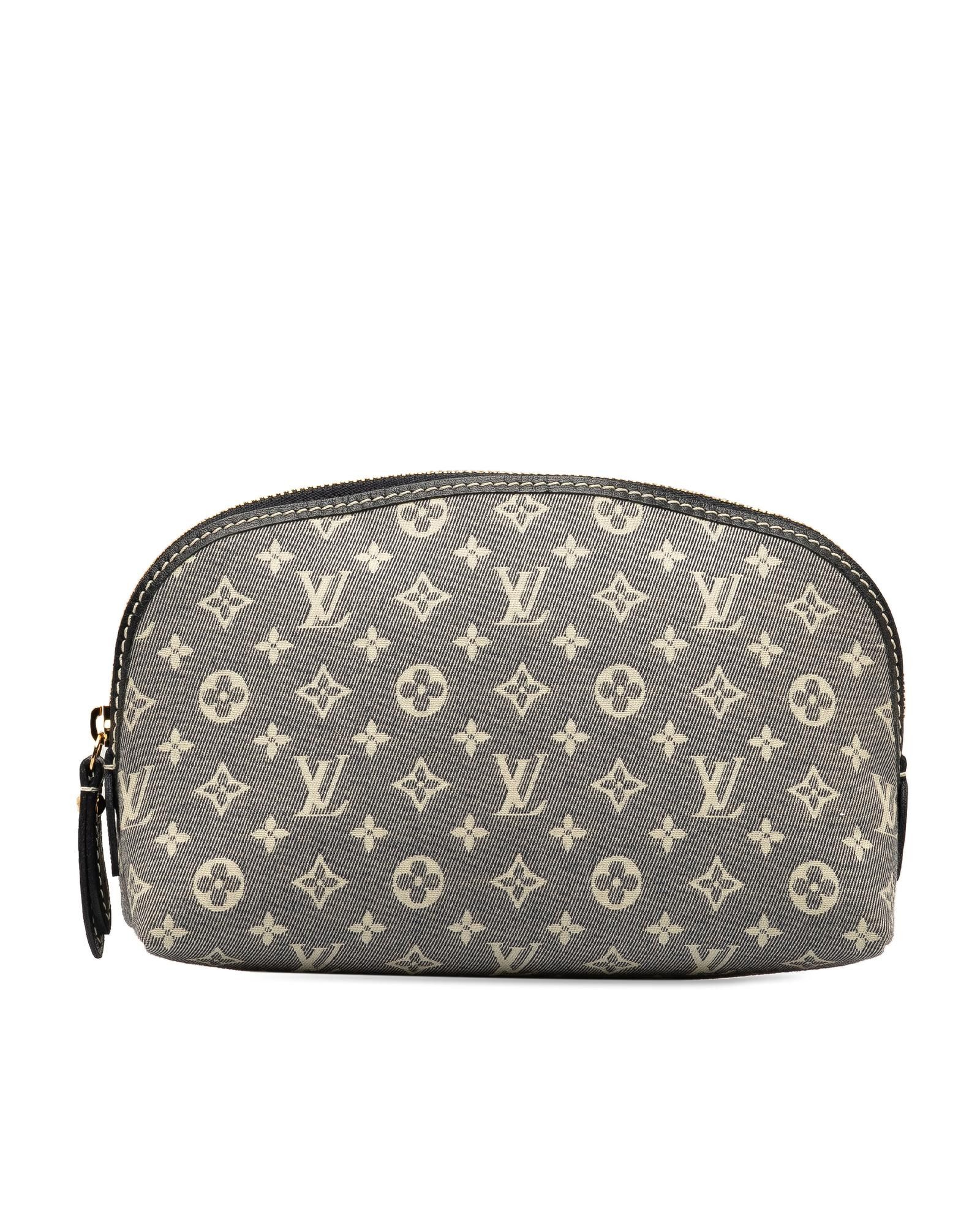 image of Louis Vuitton Canvas Zippered Cosmetic Pouch With Interior Slip Pocket in Grey, Women's