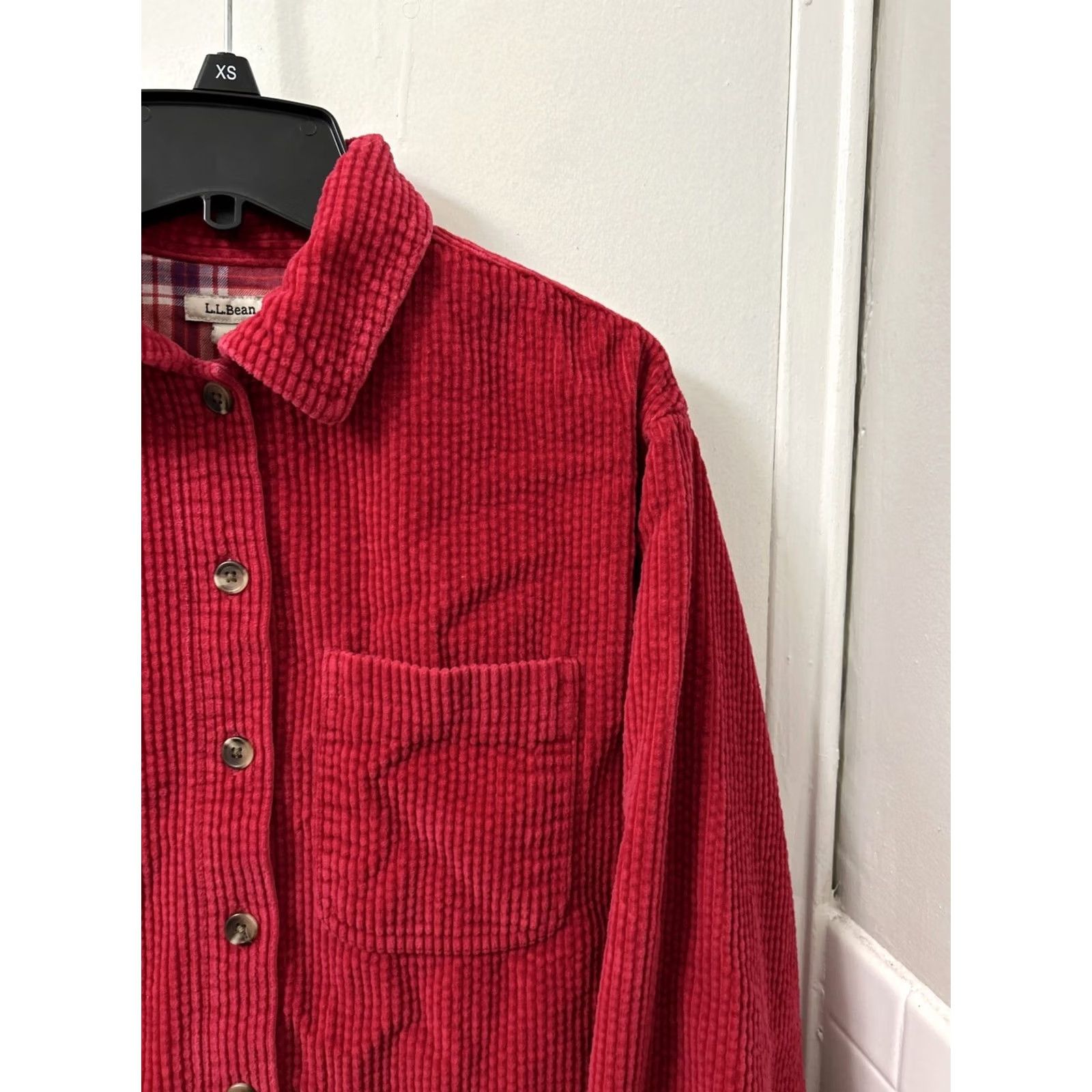 Vintage L.L. Bean Corduroy Shirt Womens XS Red Plaid Lined Button Down L/S Basic Casual Workwear Shirt Mens Girls Size XS / US 0-2 / IT 36-38 - 4 Thumbnail