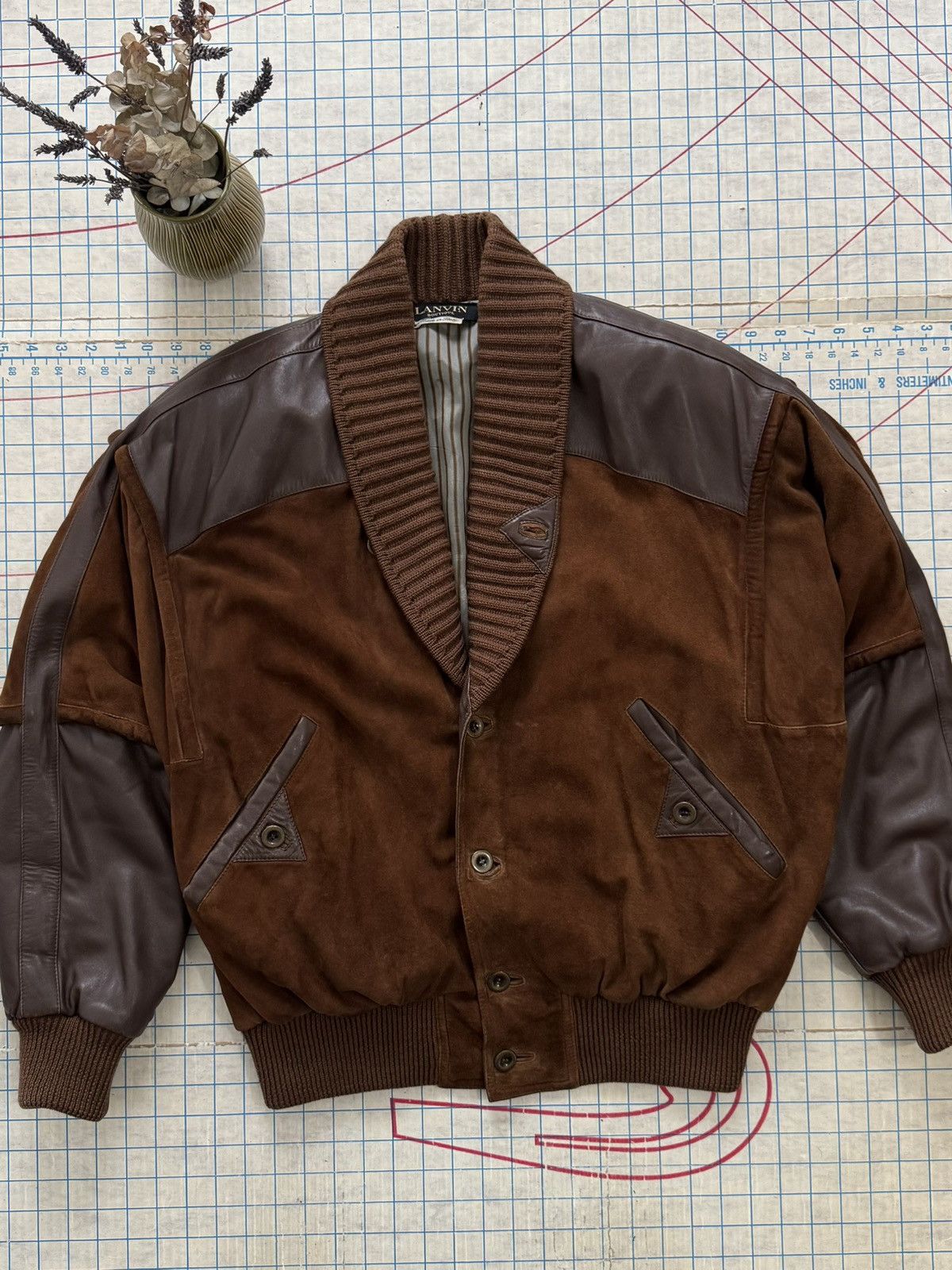 Designer × Lanvin × Vintage Vintage Lanvin Boutique Ovine Leather Shawl Collar Cardigan Size US XL / EU 56 / 4 - 2 Thumbnail