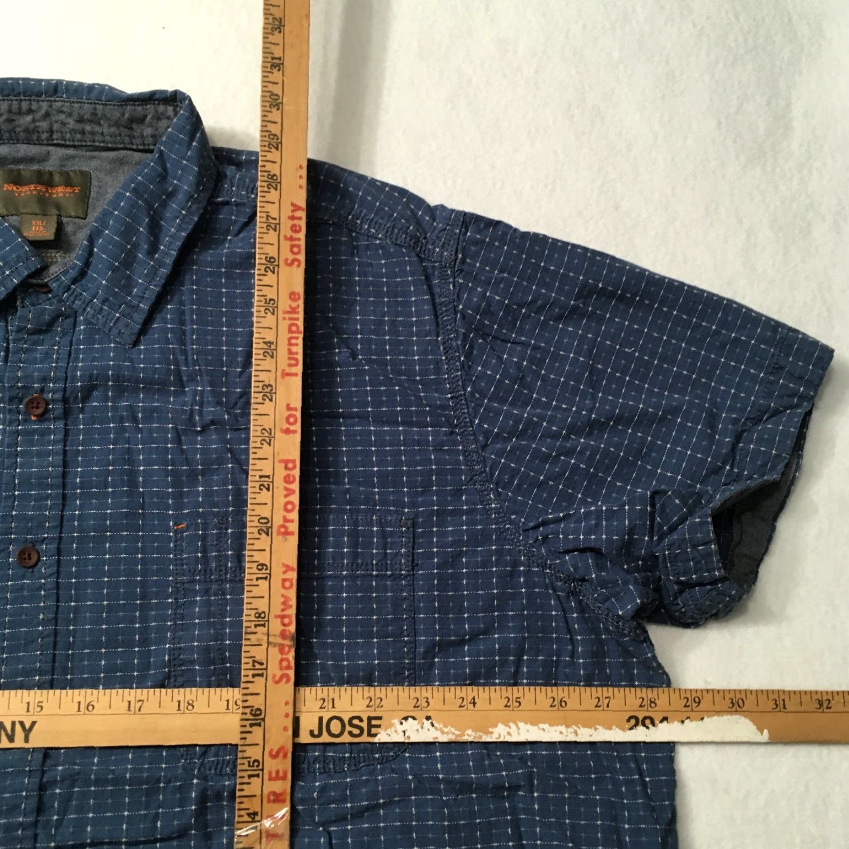Vintage Northwest Territory Button-Up Western Shirt - 2XL, Blue Plaid, Short Sleeve, Cotton, Western Theme, Casual Travel, Men's Shirt Size US XXL / EU 58 / 5 - 3 Thumbnail