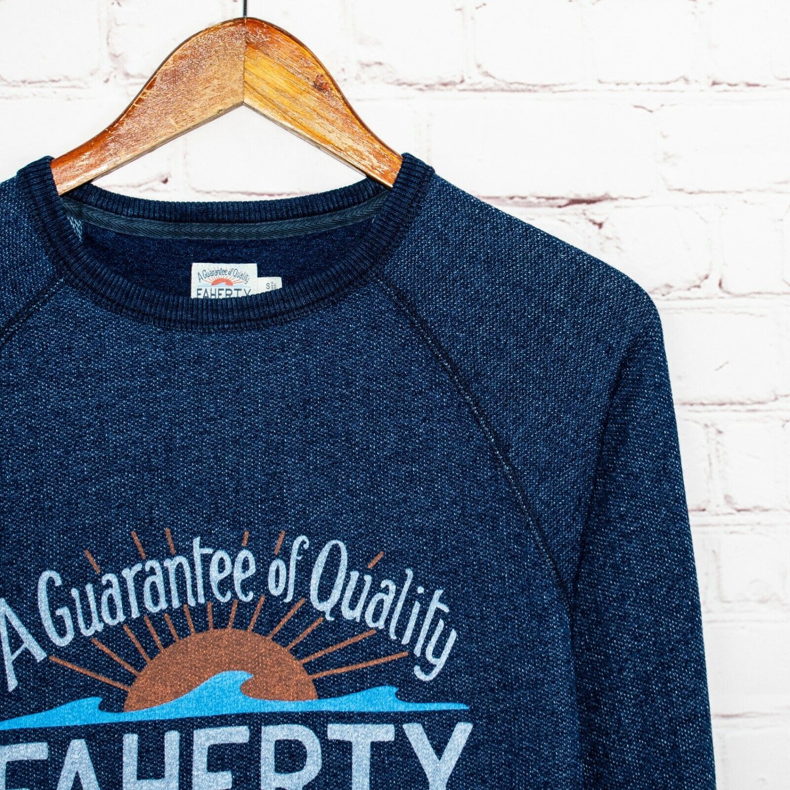 Faherty FAHERTY LOGO Crew Sweatshirt in Indigo Dyed Blue Cotton Size US S / EU 44-46 / 1 - 5 Thumbnail