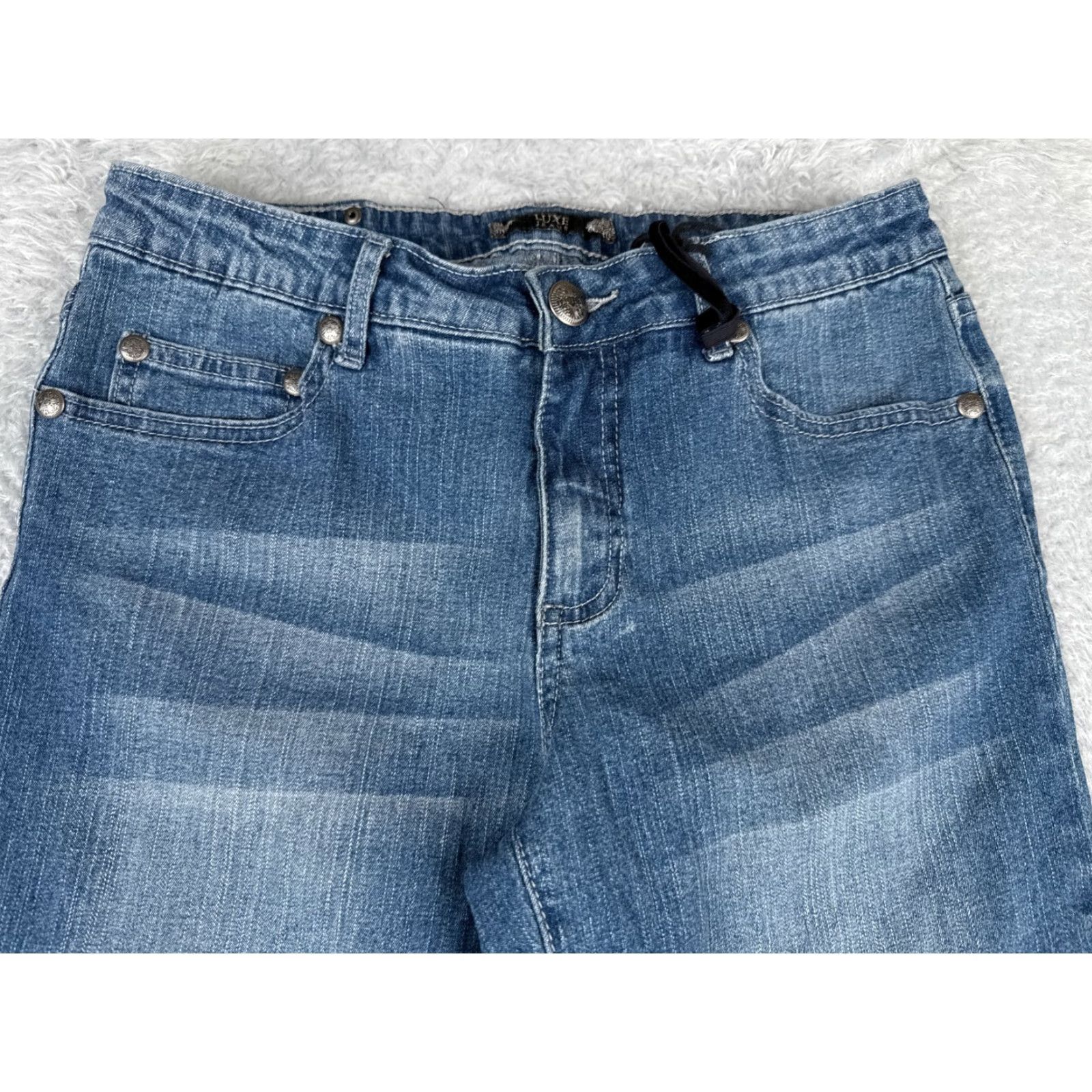 Denime Vintage Tru Luxe Womens Flared Jeans 4 Blue Denim Mid Rise Cotton Embellished 27x27 Size 27" / US 4 / IT 40 - 4 Thumbnail