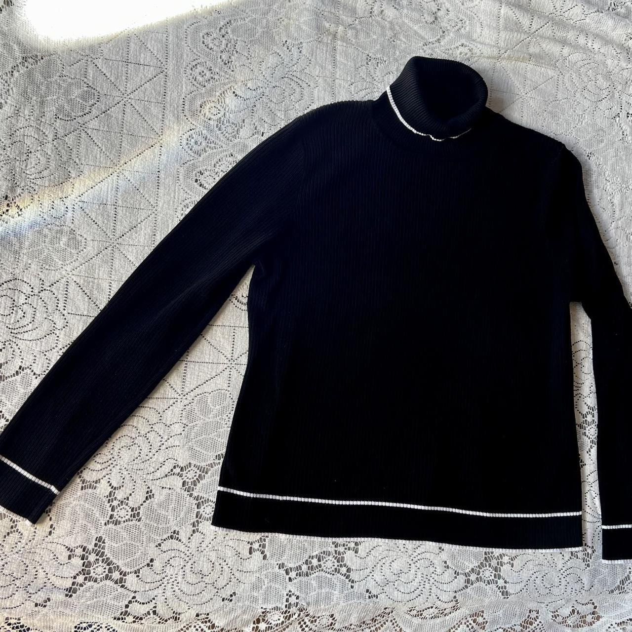 Other Black and white ribbed turtleneck with white trim ~ size L Size L / US 10 / IT 46 - 4 Thumbnail