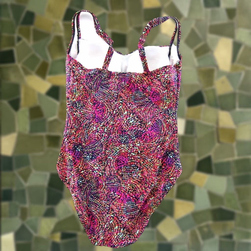 Vintage CHRISTINA Pink Blue Geometric Polka Dot One Piece Swimsuit Women 8D Size ONE SIZE - 1 Thumbnail