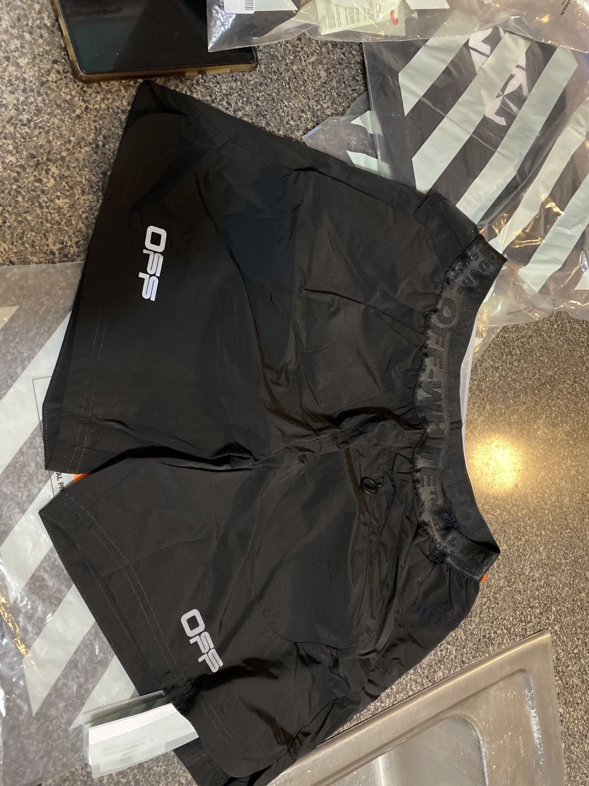 Off-White × Virgil Abloh Off-White Lounge Track Shorts Black Silver Size US 33 - 1 Thumbnail