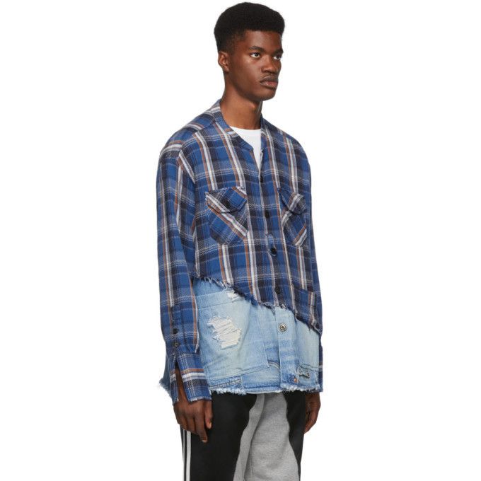 Greg Lauren $1250 Greg Lauren Blue 50/50 Plaid/Denim Studio Shirt Size US L / EU 52-54 / 3 - 3 Thumbnail
