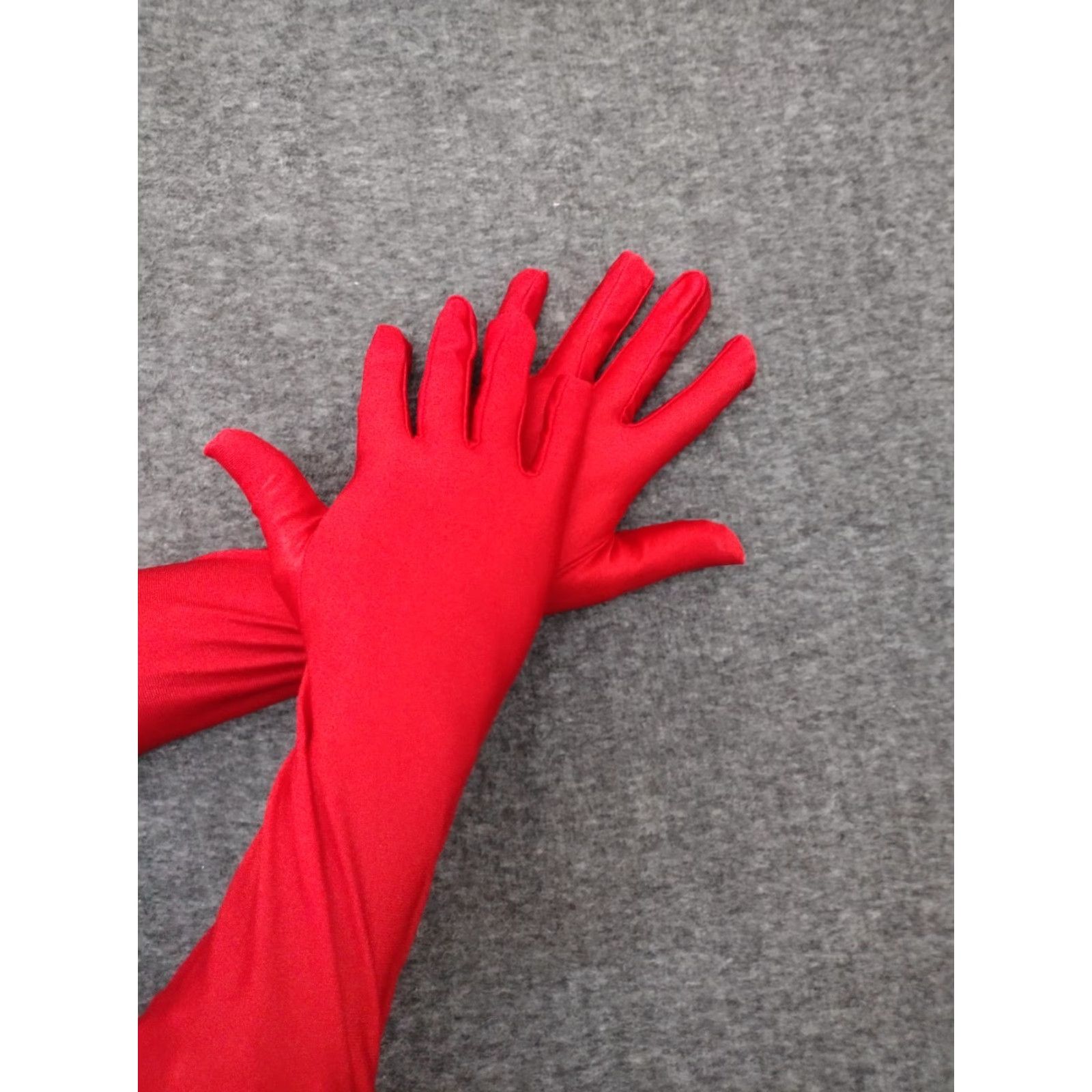 Vintage VINTAGE Long Red Girls Satin Like Gloves Costume Gloves 20" Long Size ONE SIZE - 7 Thumbnail