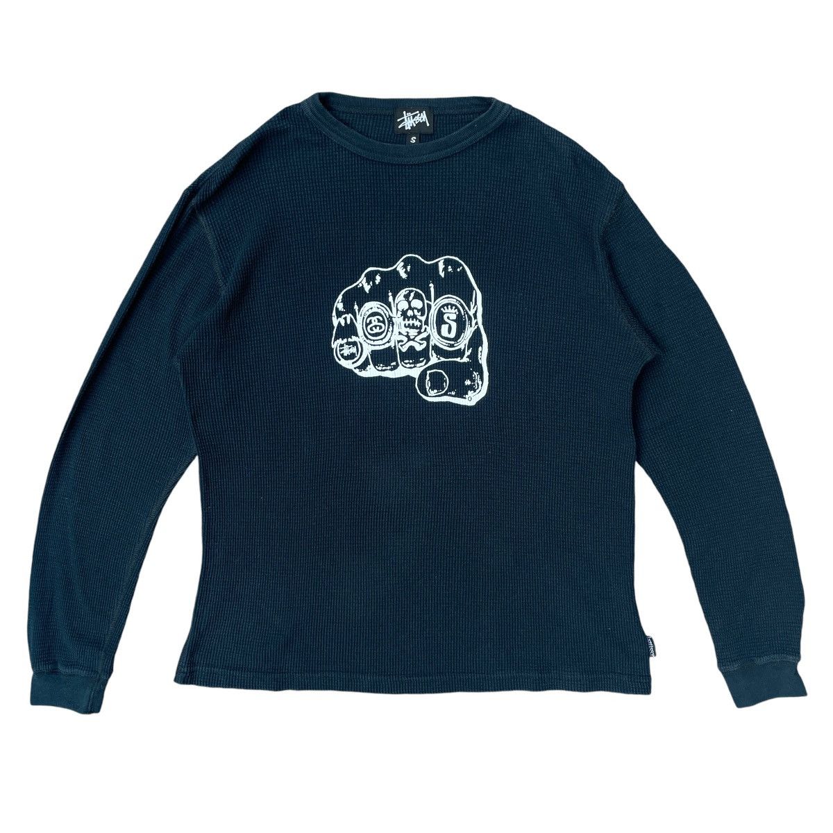 Stussy × Vintage Vintage Stussy Multiple Logo Rings Waffle Knit Pullover Size US S / EU 44-46 / 1 - 1 Thumbnail