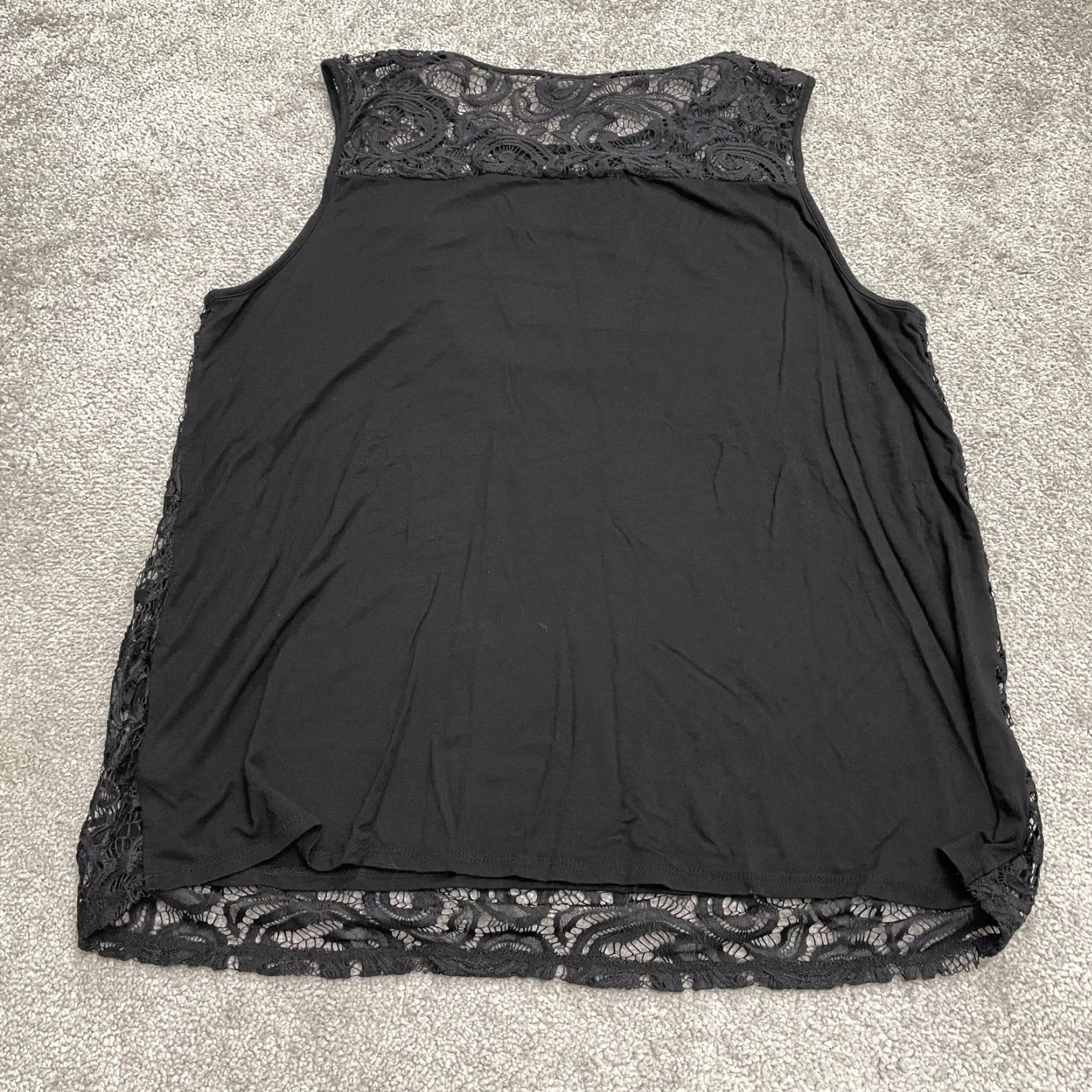 Adrianna Papell Adrianna Papell Lace Tank Top Womens 2XL Black Sleeveless Round Neck Casual Shirt Sleeveless Womens Black Lace Tank Top Size XXL / US 16-18 / IT 52-54 - 2 Thumbnail