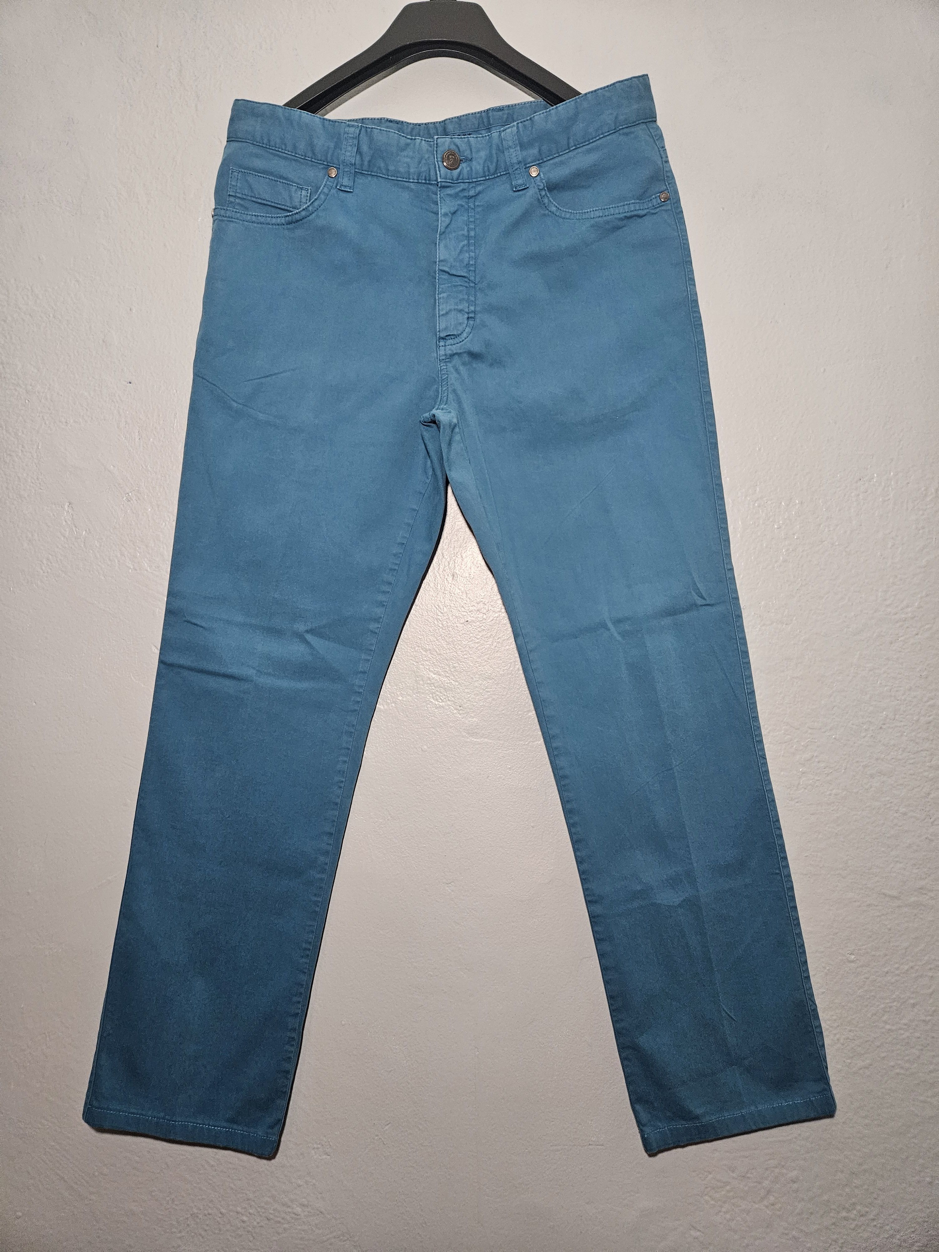 Ermenegildo Zegna Opal Blue Cotton Stretch Back Patch Pants Size US 34 / EU 50 - 1 Thumbnail
