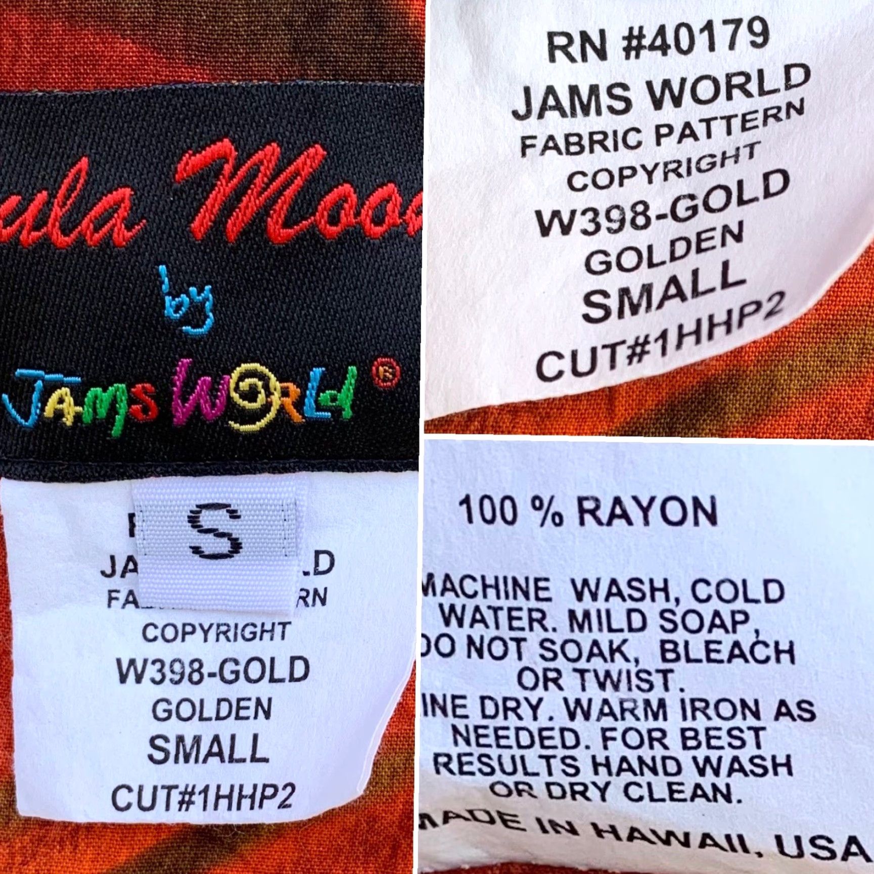 Jams World VINTAGE Jama World Hula Moon dress W398-GOLD S Gold USA HAWAII Womens Small 100% rayon Pullover Size S / US 4 / IT 40 - 7 Thumbnail