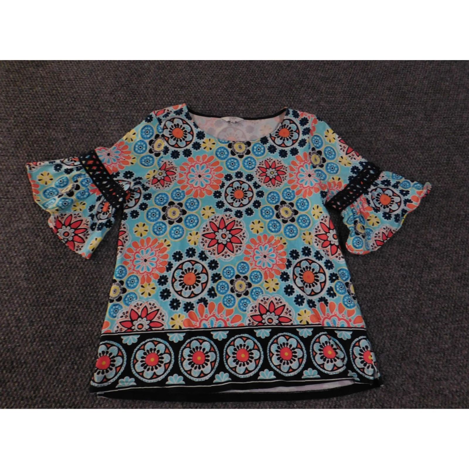 Vintage Crown & Ivy Top Womens Small Floral Bell Sleeve Boho Stretch Shirt Size S / US 4 / IT 40 - 2 Thumbnail