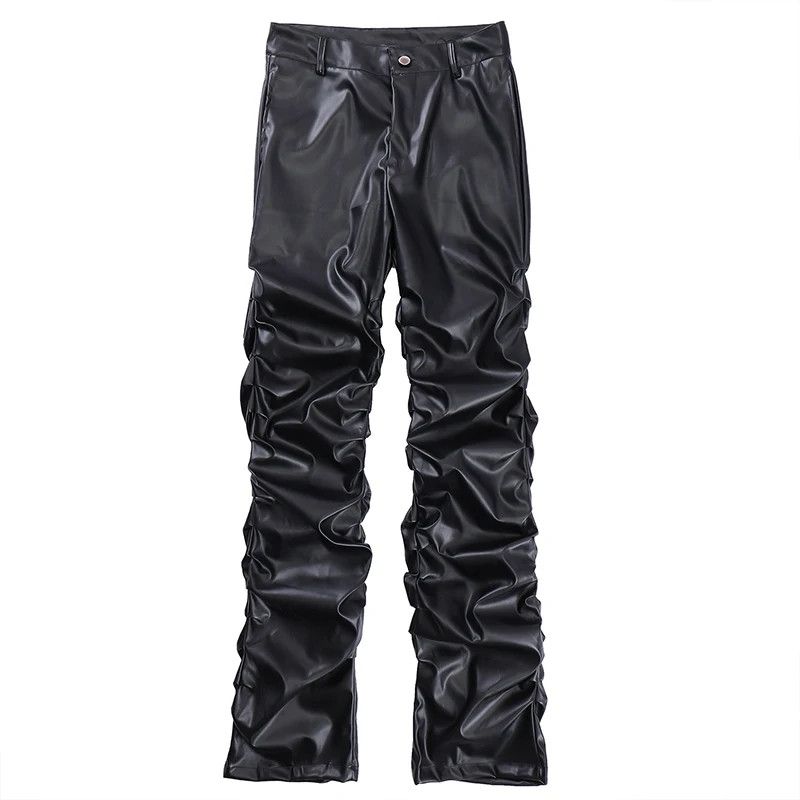 Japanese Brand × Leather Pleated Leather Streetwear Loose Ruched Casual Size US 29 - 5 Thumbnail