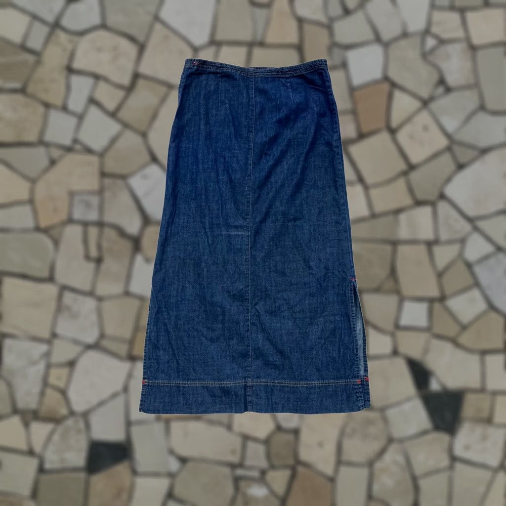 Mavi VINTAGE Mavi Denim Long Skirt Womens L Dark Blue Maxi Skirt Womens L Boys Girls Mens side slits back pocket red stitching Size 36" / US 14 / IT 50 - 1 Thumbnail