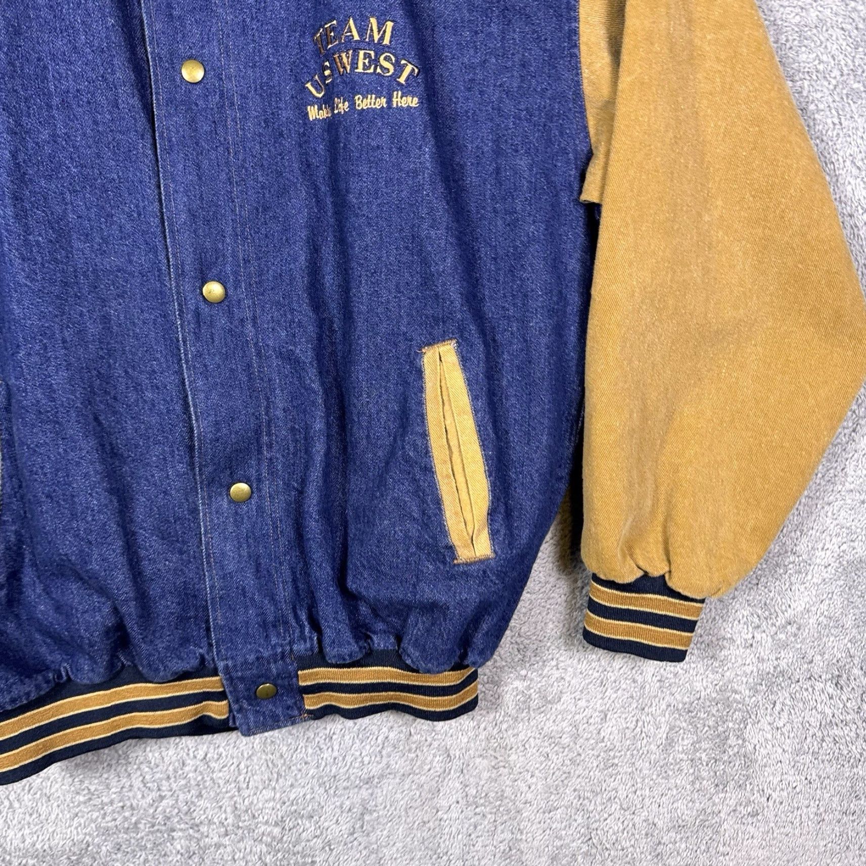 Holloway Vintage Holloway Varsity Jacket Mens XL Denim Bomber Canvas Sleeves USA Made 90s Size US XL / EU 56 / 4 - 2 Thumbnail