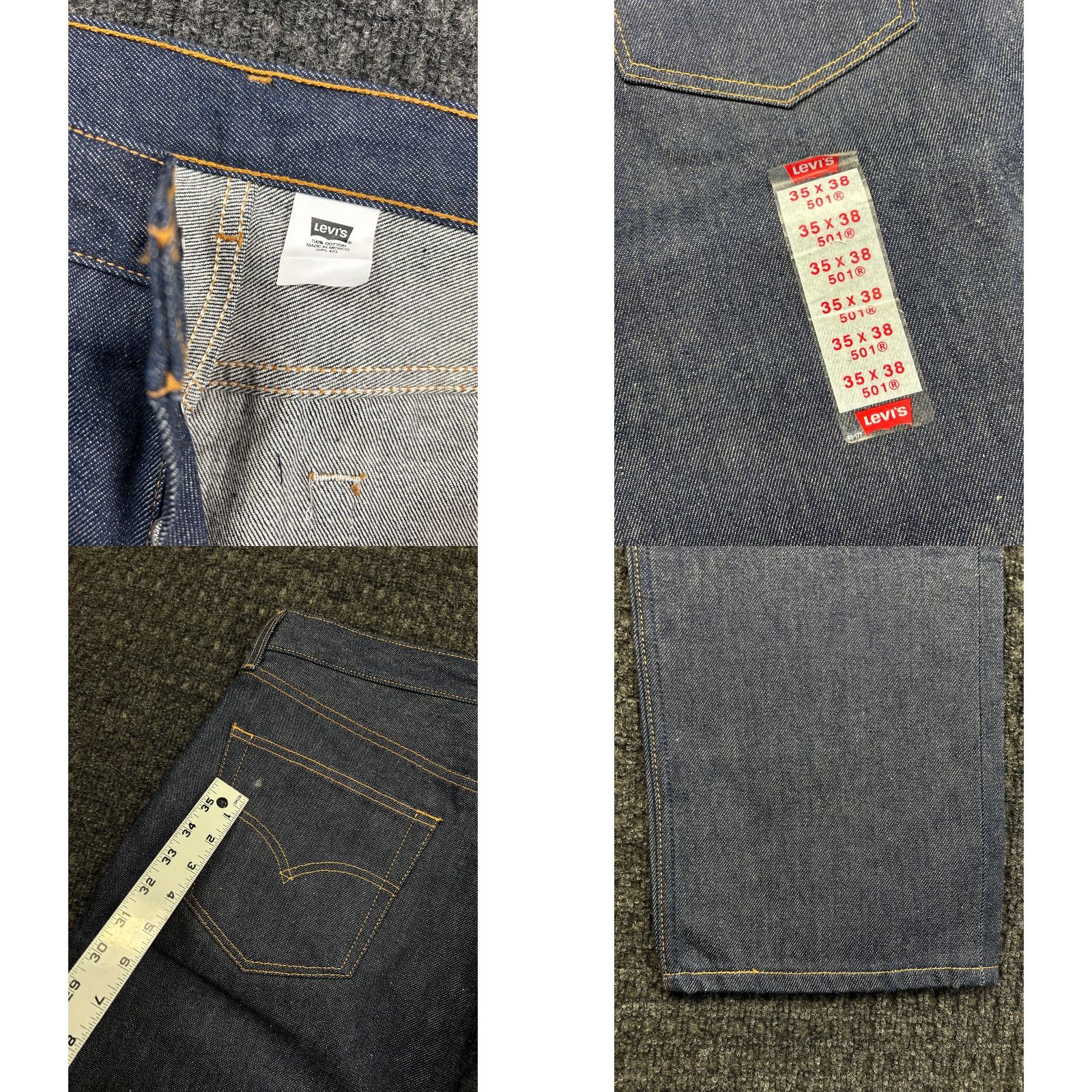 Levi's VINTAGE Levi's 501XX Jeans Mens 35 x 38 Denim Blue Dark Wash Raw Rigid NEW 5-Pocket USA 501 Shrink-To-Fit Straight Leg Mens Jeans Size US 35 - 8 Thumbnail
