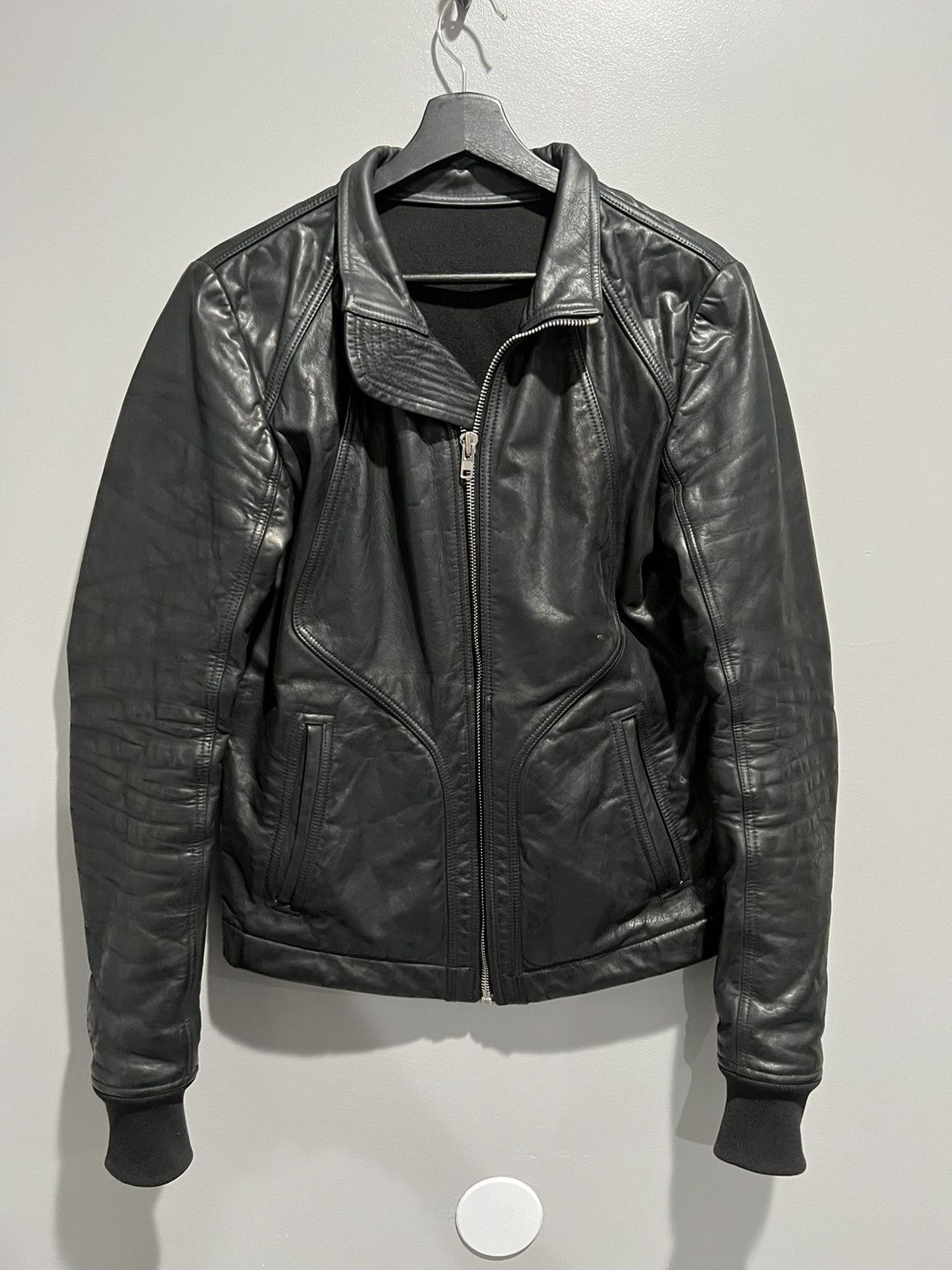 image of Rick Owens Fw15 Intarsia Lamb Skin Jacket in Black, Men's (Size Medium)