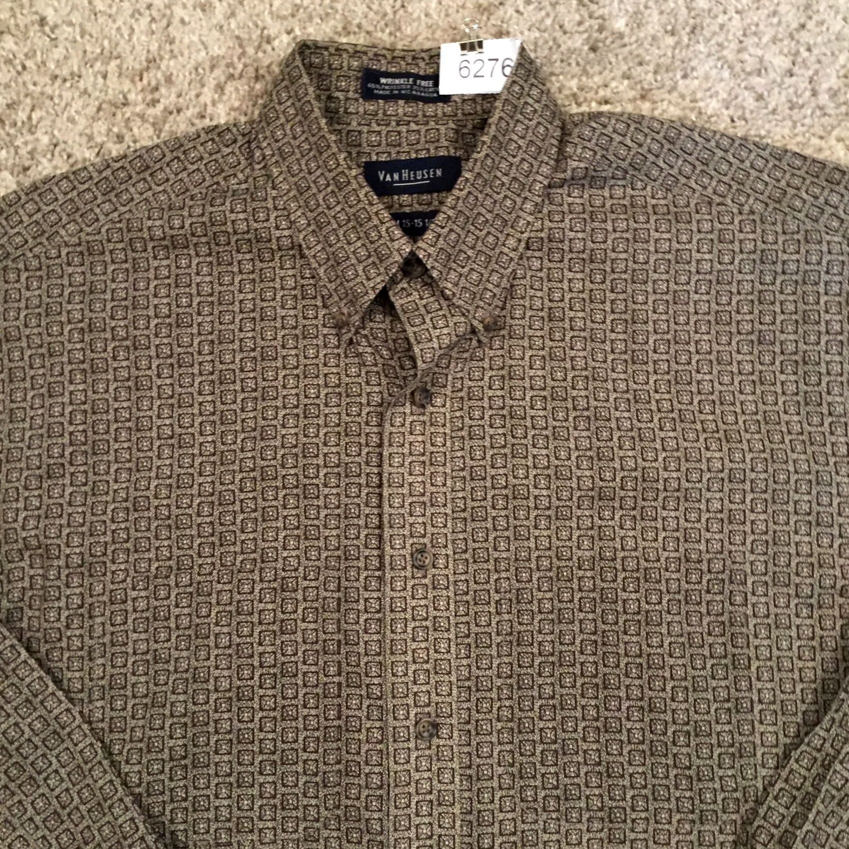 Van Heusen Van Heusen Shirt Mens M Beige Geometric Long Sleeve Button-Down Shirt Size US M / EU 48-50 / 2 - 3 Thumbnail
