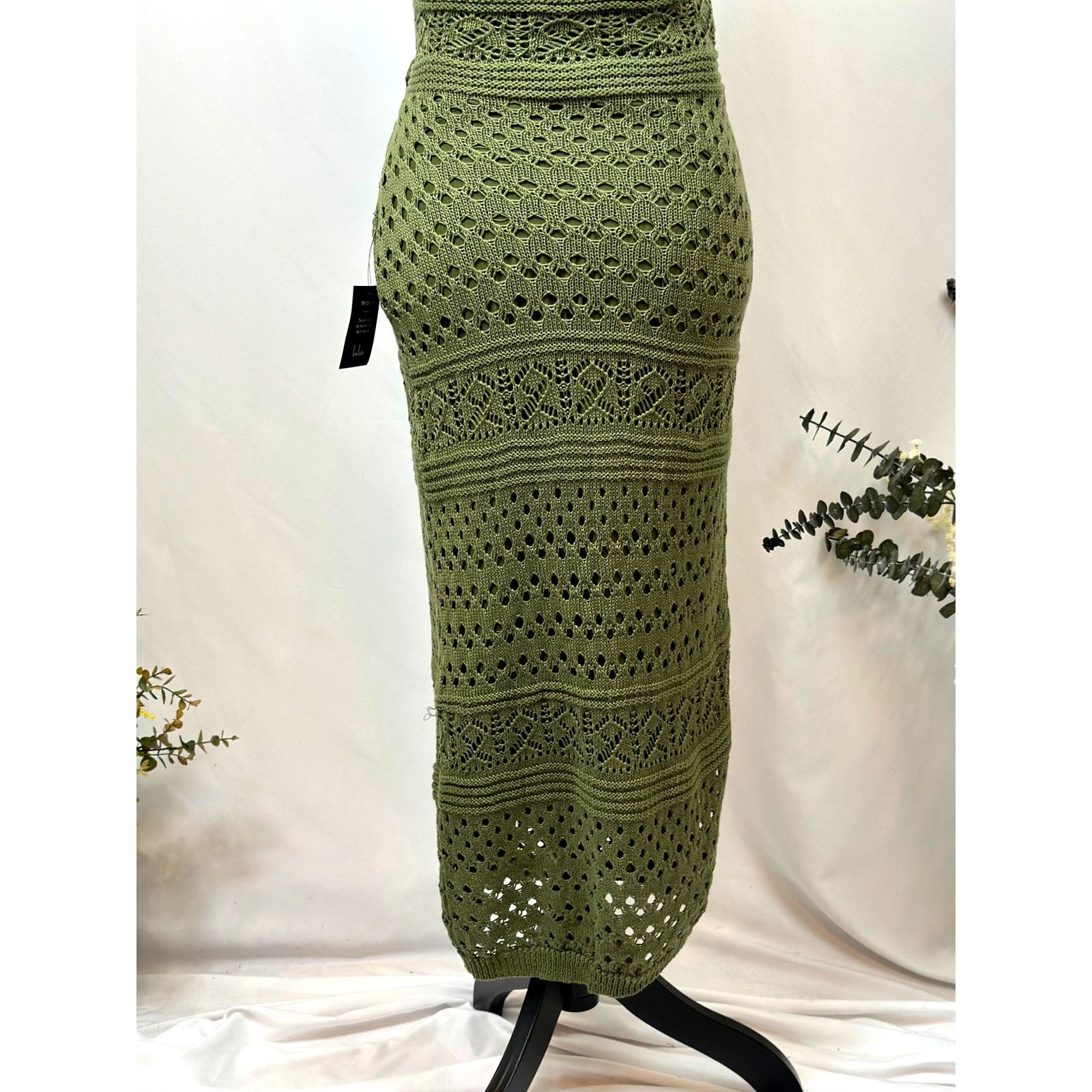 Other Lulu's Blissful Strolls Crochet Wrap Halter Midi Olive L Size L / US 10 / IT 46 - 17 Thumbnail