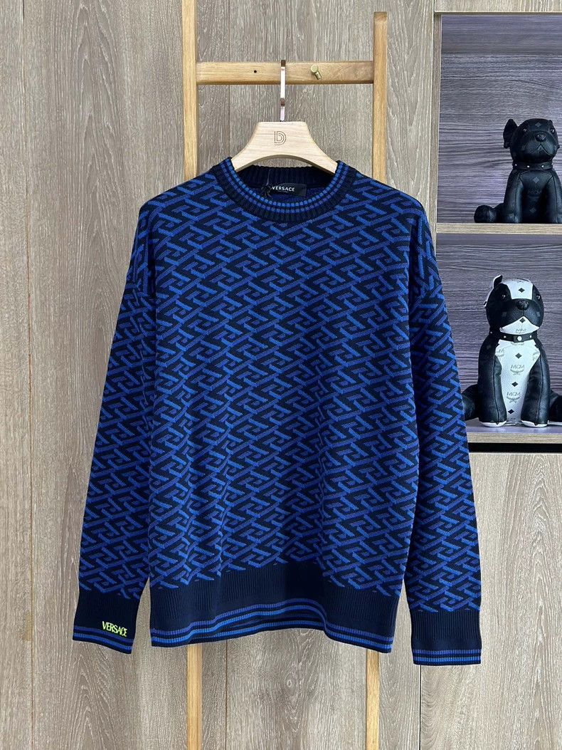 Versace VERSACE Blue Greek Key Pattern Sweater - dmc Size US L / EU 52-54 / 3 - 1 Thumbnail
