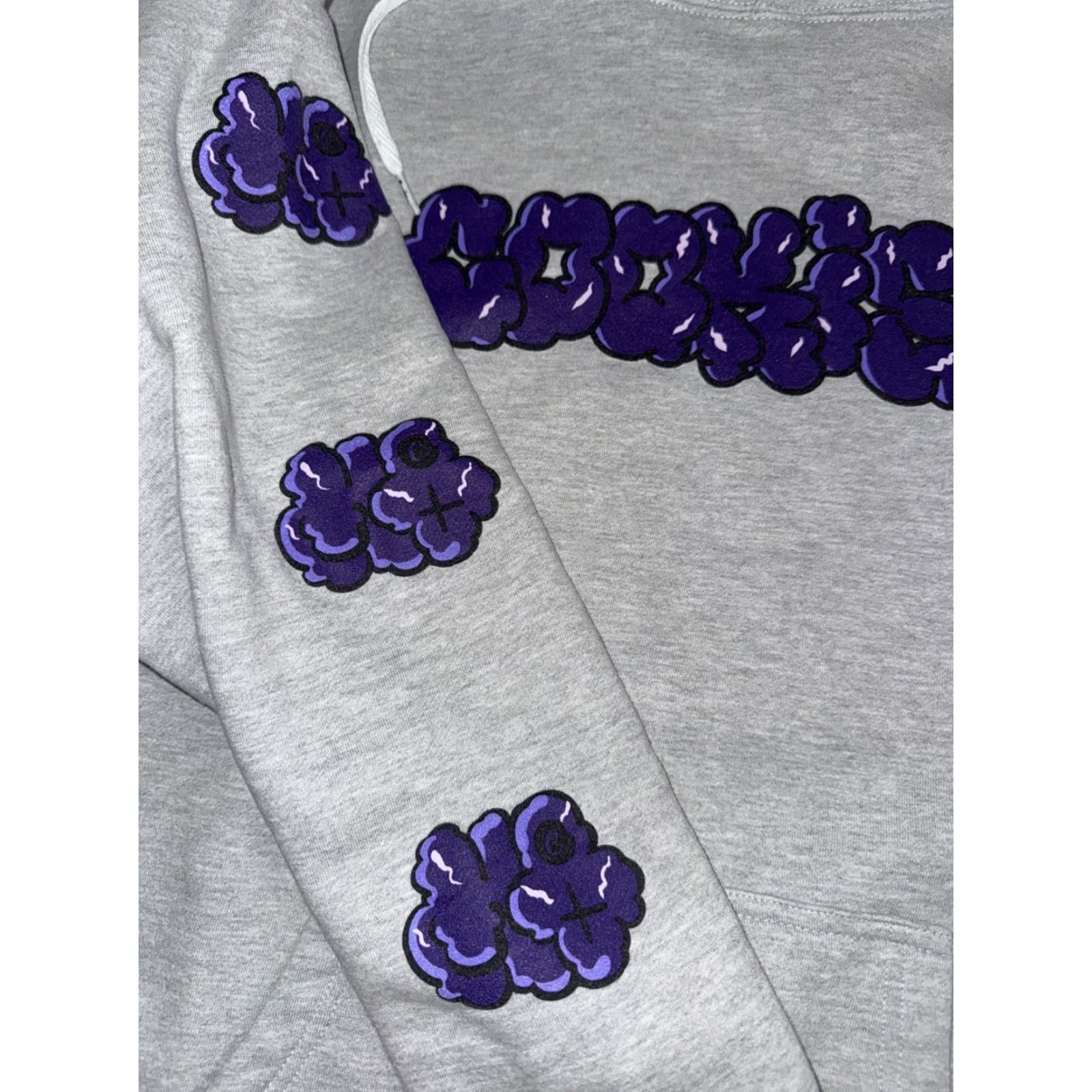 Vintage Cookie x MQIZM Graffiti Hoodie Mens L Gray Streetwear Bubble Letter Print Pullover Hooded Kangaroo Pocket 23x27 Graphic Print Size US L / EU 52-54 / 3 - 3 Thumbnail