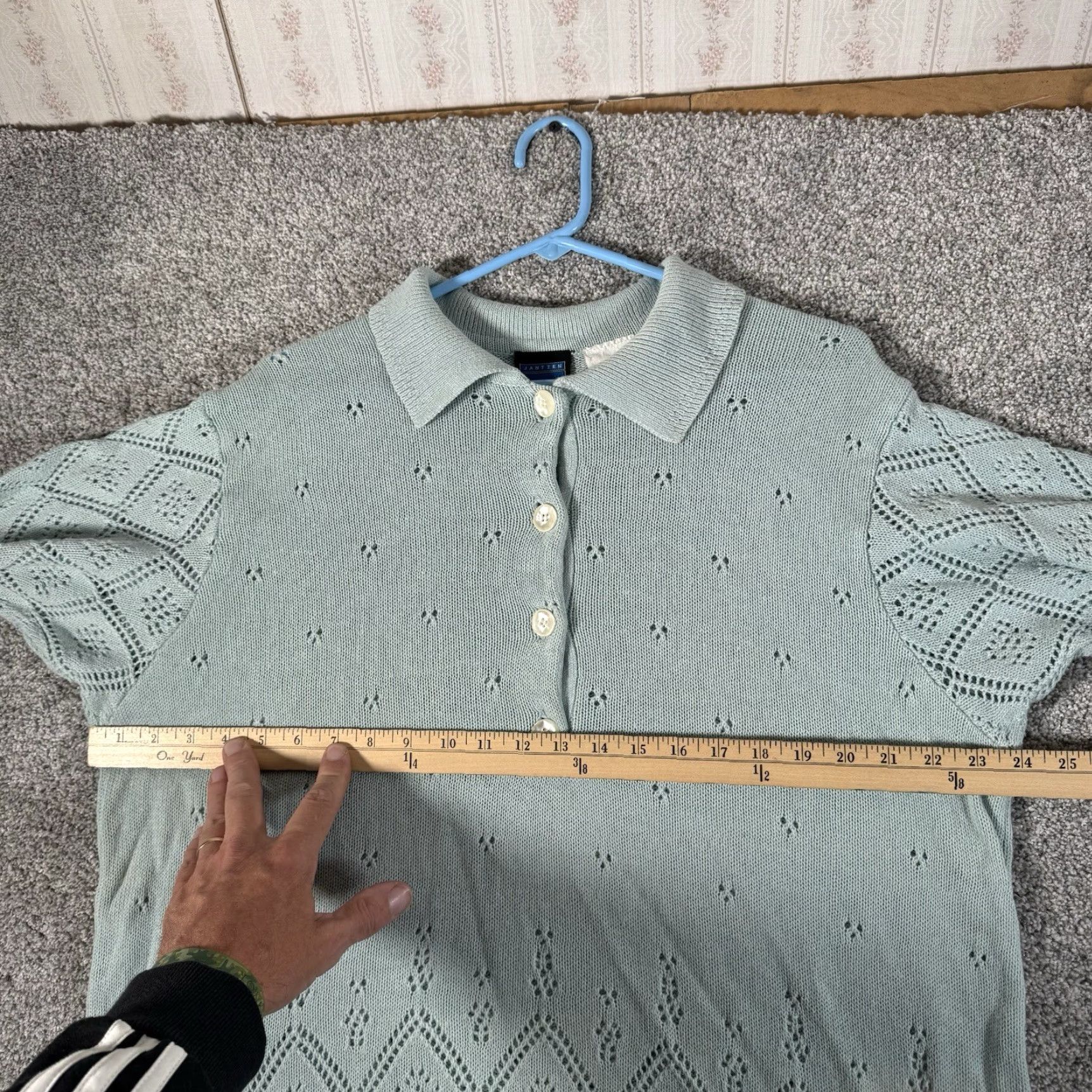 Jantzen VINTAGE Jantzen Classics Sweater Top Blouse M Green 90s Pastel Soft Girl Cottagecore Y2K Easter Gothic Retro Cotton Ramie Knit Womens Size M / US 6-8 / IT 42-44 - 3 Thumbnail